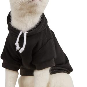 QWINEE Basic Dog Hoodie Sweatshirt Puppy Sweater Warm Cat Costumes Pet Clothes for Chihuahua Puppy Kitten Small Medium Dogs Black Large