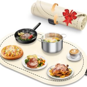 Warming Mat for Food with Adjustable Temperature Timer,10S Fast Heating Silicone Food Warmers for Parties Buffet and Home Daily,Food Warming Mat with Insulating Pad Raised Feet Protects Table