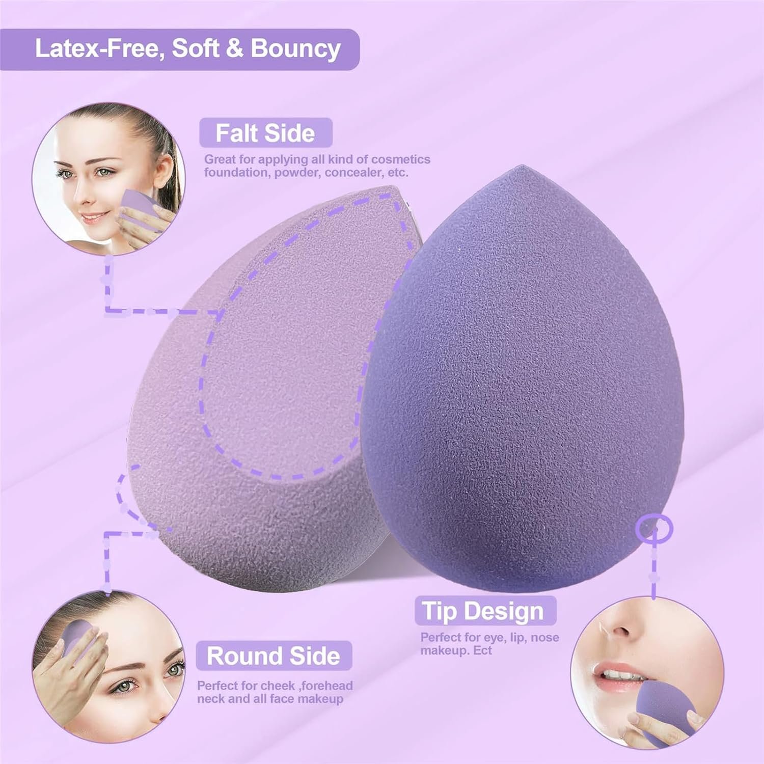 Makeup Sponge Set, 14 Pcs for Liquid Cream, and Powder Latex Free Makeup Blender Sponges Multi-colored for Makeup Application with Storage Box Purple Gifts - Image 4