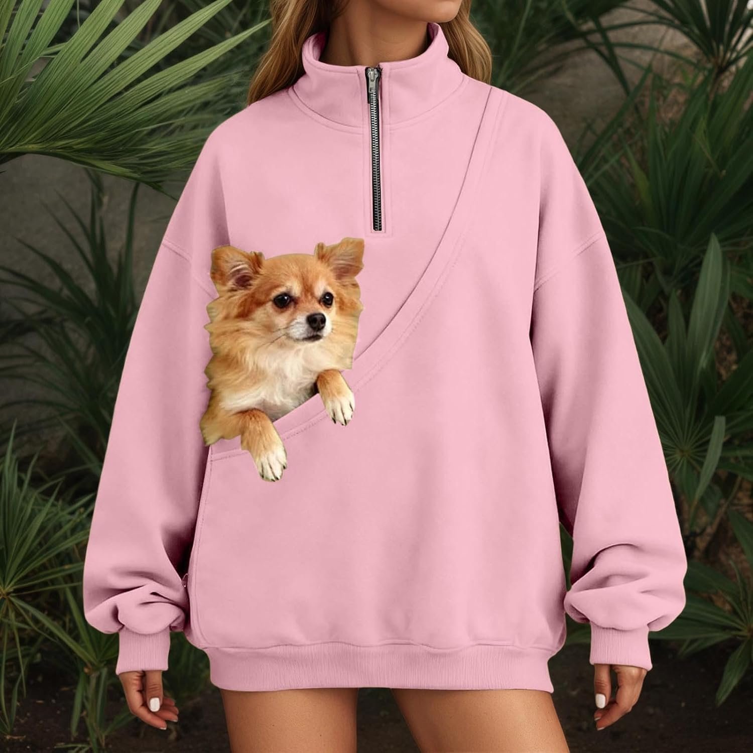 Women's Oversized Fleece Hoodie with Pet Pouch - Kangaroo Pocket Dog Cat Carrier Sweatshirt, Long Sleeve Pullover - Image 6