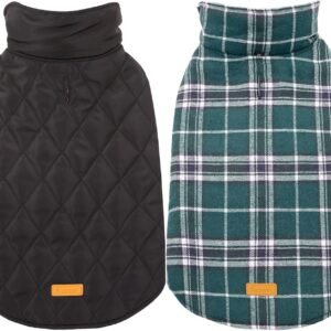 Kuoser Waterproof Dog Coat, Reversible Dog Jacket for Medium Dogs, Adjustable Durable Doggie Winter Coat Warm Puppy Cold Weather Apparel from Small to Large Breed, Green M