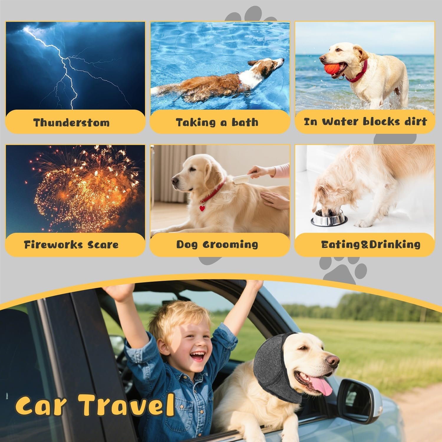 Dog Ears Cover, Dog Ear Muffs Noise Protection, Adjustable No Shake Ear Wrap Comfortable Quiet Dogs Calming Hood Blow Drying Headband Wraps (Grey, S(Head Circle:10"-15")) - Image 3