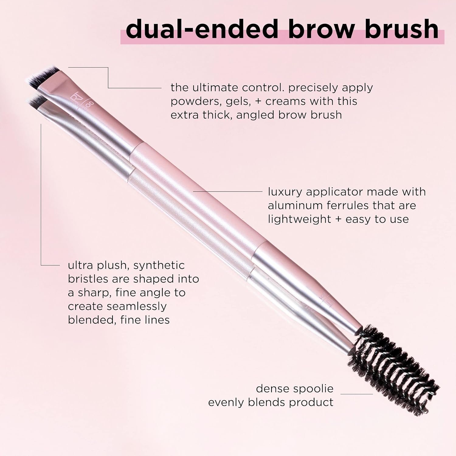 Real Techniques Dual-Ended Brow Brush, For Shaping & Filling Eyebrows, Travel-Friendly Spoolie & Liner Brush, Blend Natural, Full, or Laminated Brows, Luxury Applicator, Vegan, 1 Count - Image 3