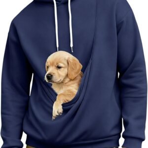 Hoodie with Dog Pouch for Men Fall Winter Warm Cute Kangaroo Pouch Hoodies Casual Cozy Soft Pet Hooded Sweatshirt