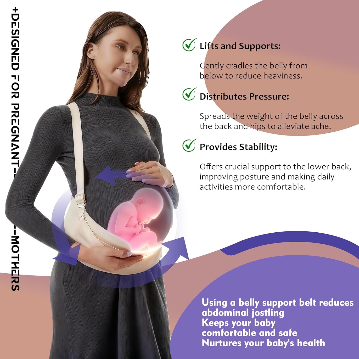 2-in-1 Convertible Maternity Support Belt with Detachable Strap - Adjustable Pregnancy Belly Band for Back, Hip, Pelvic Pain, Invisible Belly Bands for Pregnant Women - Image 2