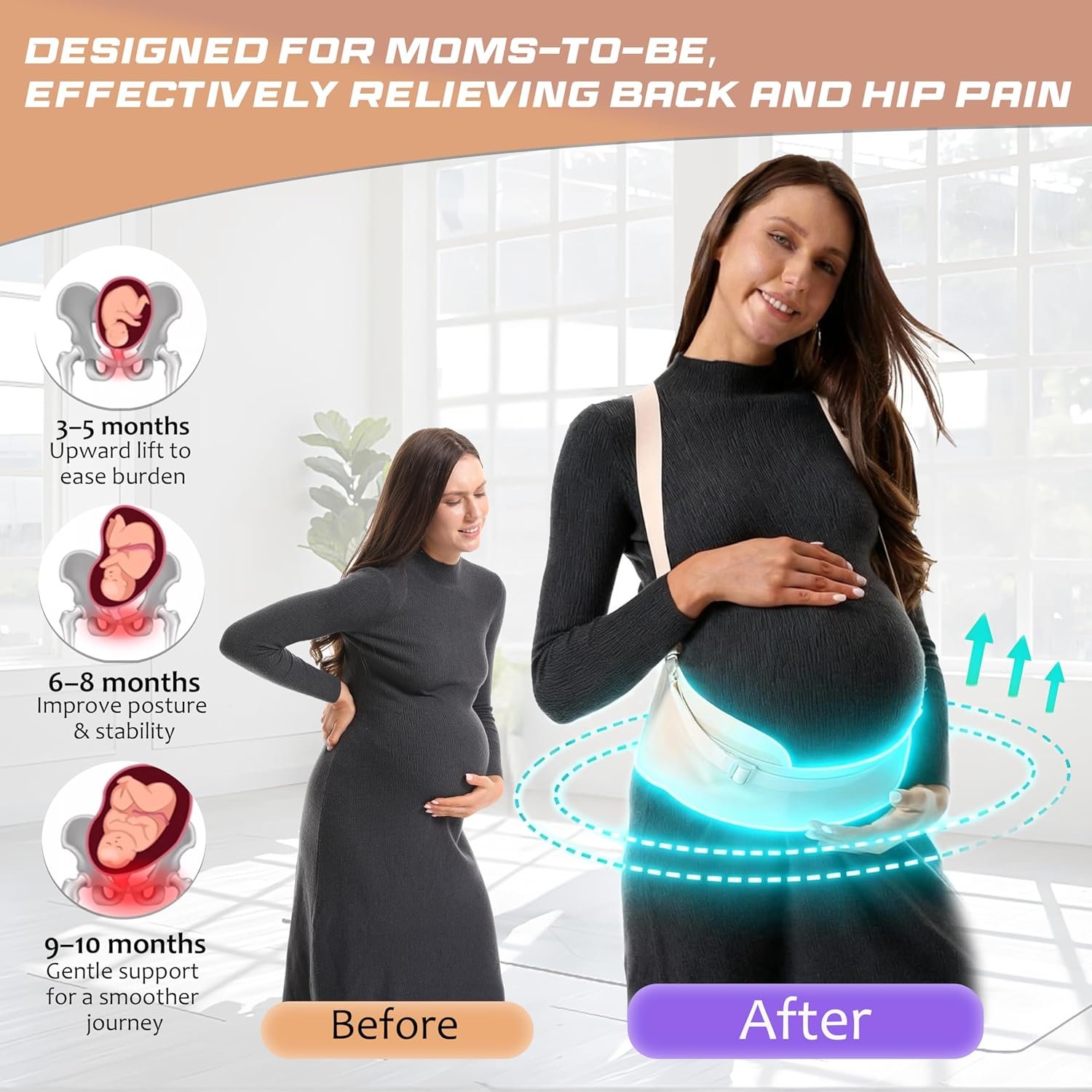 2-in-1 Convertible Maternity Support Belt with Detachable Strap - Adjustable Pregnancy Belly Band for Back, Hip, Pelvic Pain, Invisible Belly Bands for Pregnant Women - Image 4