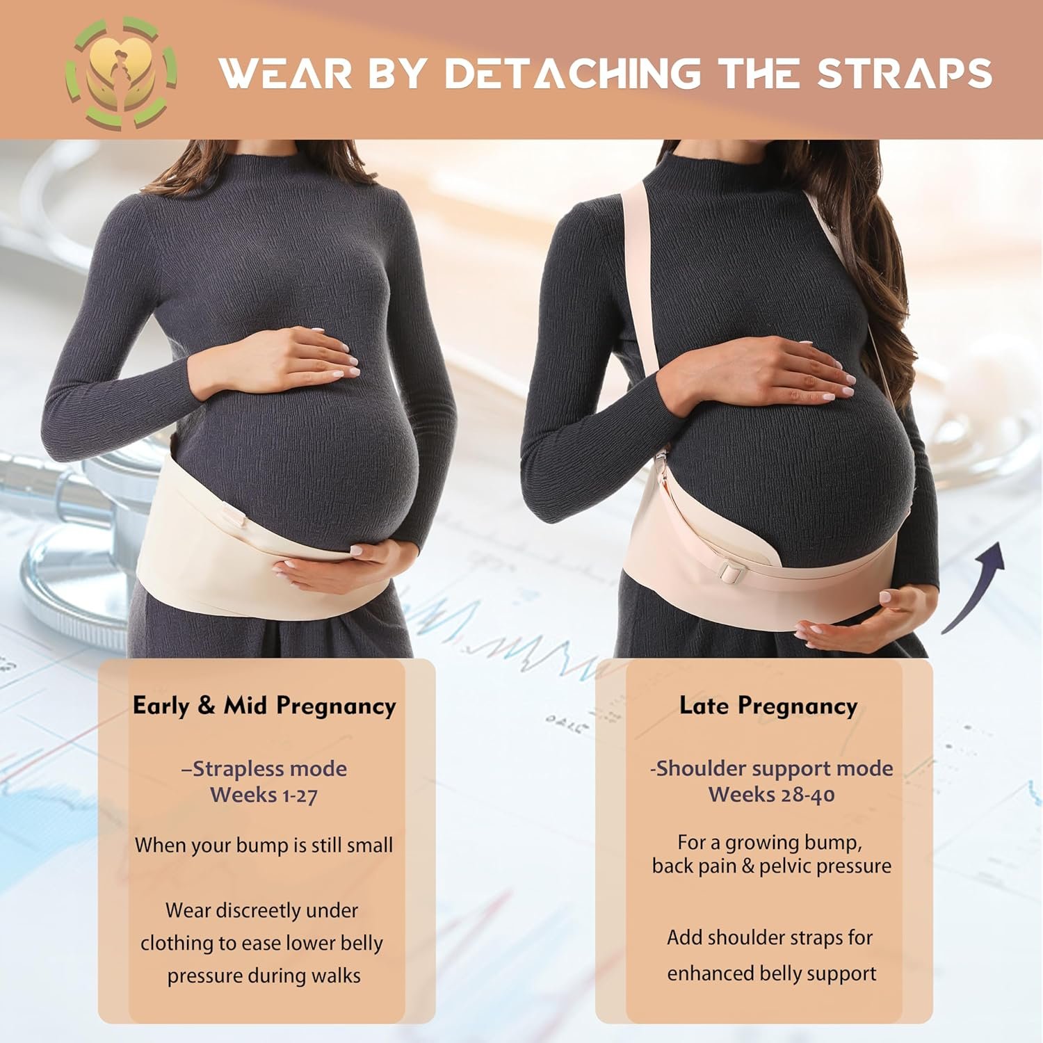 2-in-1 Convertible Maternity Support Belt with Detachable Strap - Adjustable Pregnancy Belly Band for Back, Hip, Pelvic Pain, Invisible Belly Bands for Pregnant Women - Image 5