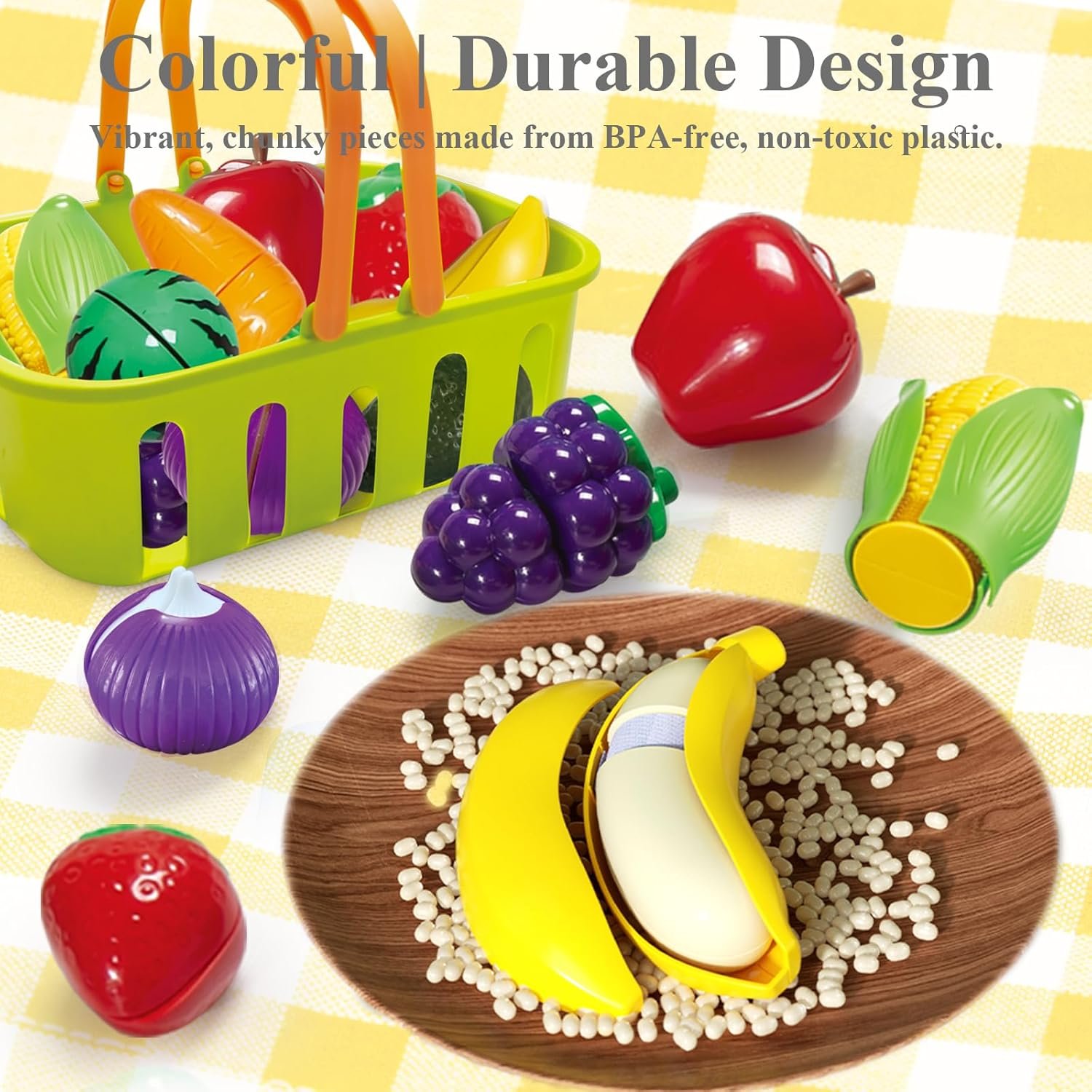 Pretend Play Food for Kids Kitchen - 38Pc Pretend Play Kitchen Accessories, Toys Play Food Set for Toddlers, Cutting Food Toys Veggies, Fruits, Food, Boys Girls Gift for Christmas - Image 4