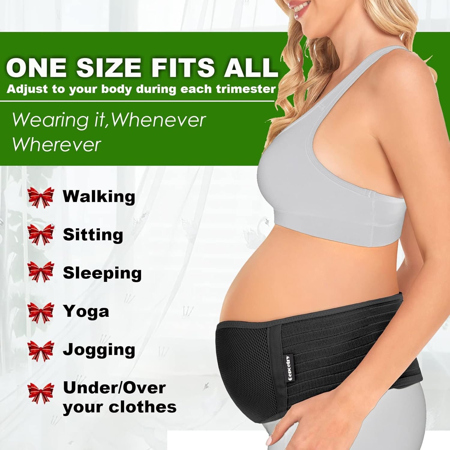 Maternity Belly Band for Pregnant Women | Pregnancy Belly Support Band for Abdomen, Pelvic, Waist, & Back Pain | Adjustable Maternity Belt | For All Stages of Pregnancy & Postpartum (Black) - Image 3