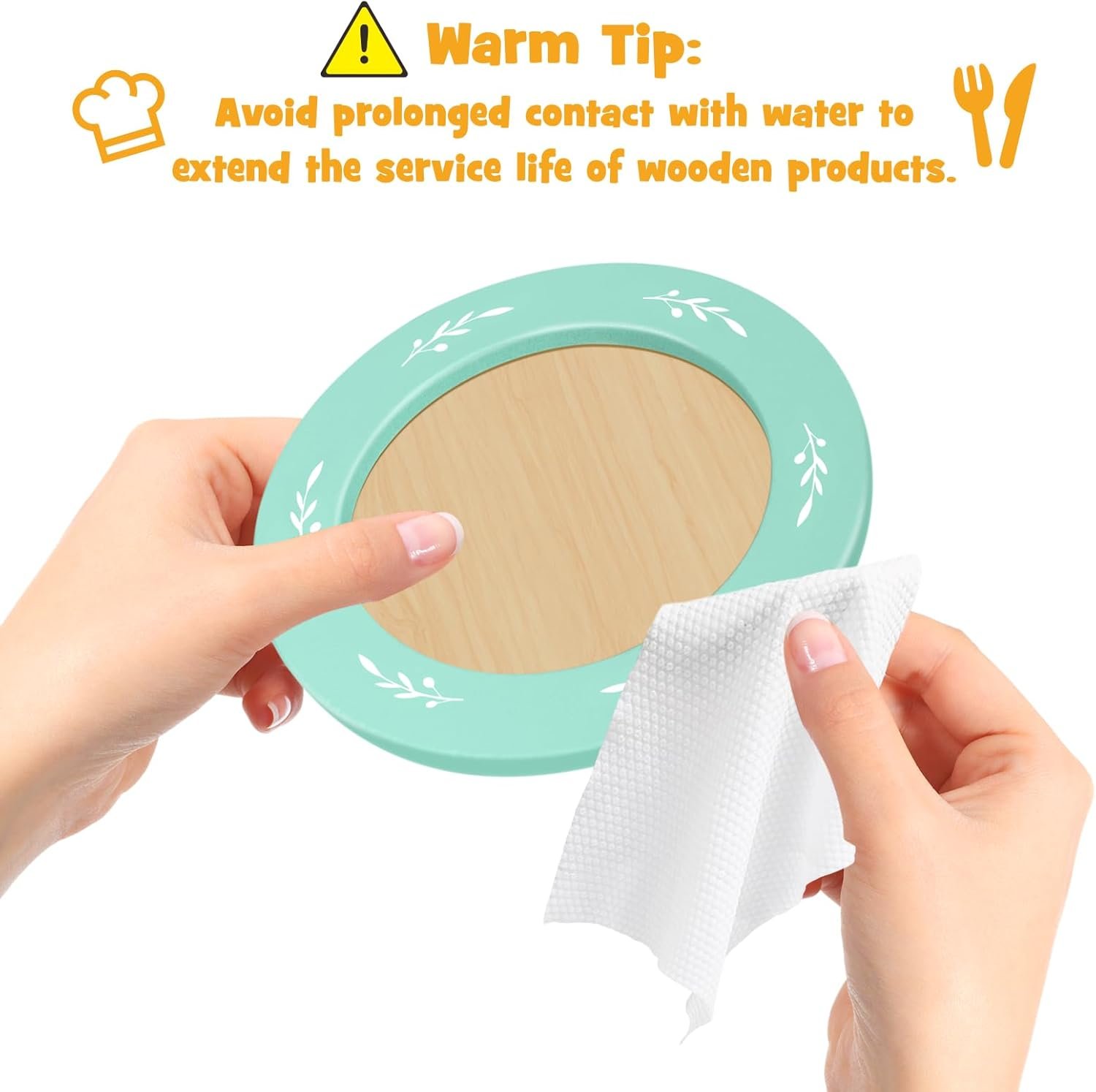 Wooden Toy Plates and Dishes for Kitchen Set, 30PCS Montessori Play Kitchen Accessories for Toddlers with Toy Pots and Pans, Wooden Play Cooking Set for 3-8 Years Girls & Boys - Image 3