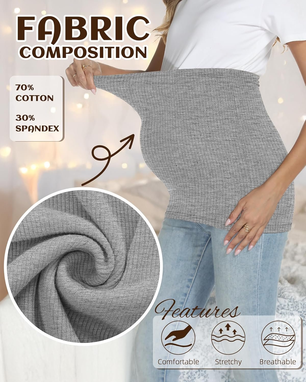 3 Pack Maternity Belly Bands for Pregnant Women Stretch Ribbed Pregnancy Support Belt Pants Extender - Image 3