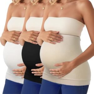 Diravo 3 Pack Womens Maternity Belly Band for Pregnancy Shirts Extenders Pregnancy Support Seamless Belly Belt Bands