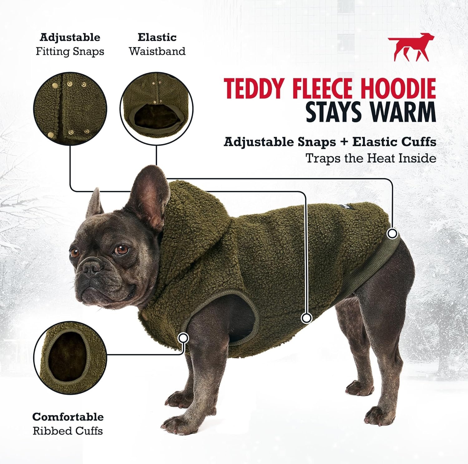 Tuff Pupper Fleece Dog Hoodie Sweater | Teddy Sherpa Outer & Soft Polar Fleece Lining | Adjustable Fit Winter Coat with Hood, Leash Hole, Ribbed Cuffs | For Small Medium Large XL XXL Dogs (Olive, XXS) - Image 5