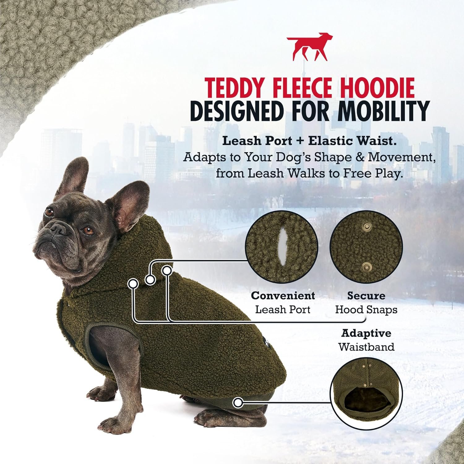 Tuff Pupper Fleece Dog Hoodie Sweater | Teddy Sherpa Outer & Soft Polar Fleece Lining | Adjustable Fit Winter Coat with Hood, Leash Hole, Ribbed Cuffs | For Small Medium Large XL XXL Dogs (Olive, XXS) - Image 6