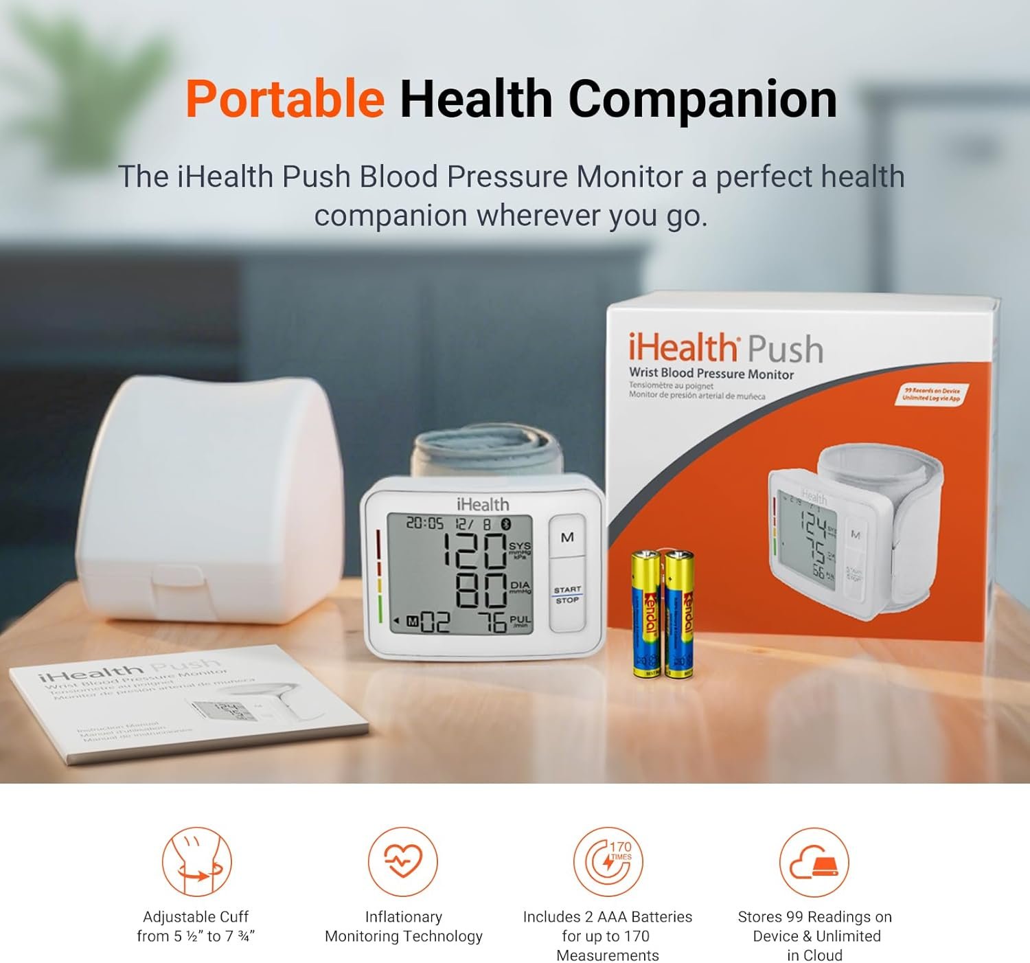 iHealth Push Wrist Blood Pressure Monitor, Digital Bluetooth Blood Pressure Machine with Large Display and Portable Carrying Case for At Home and Travel Use - Image 6