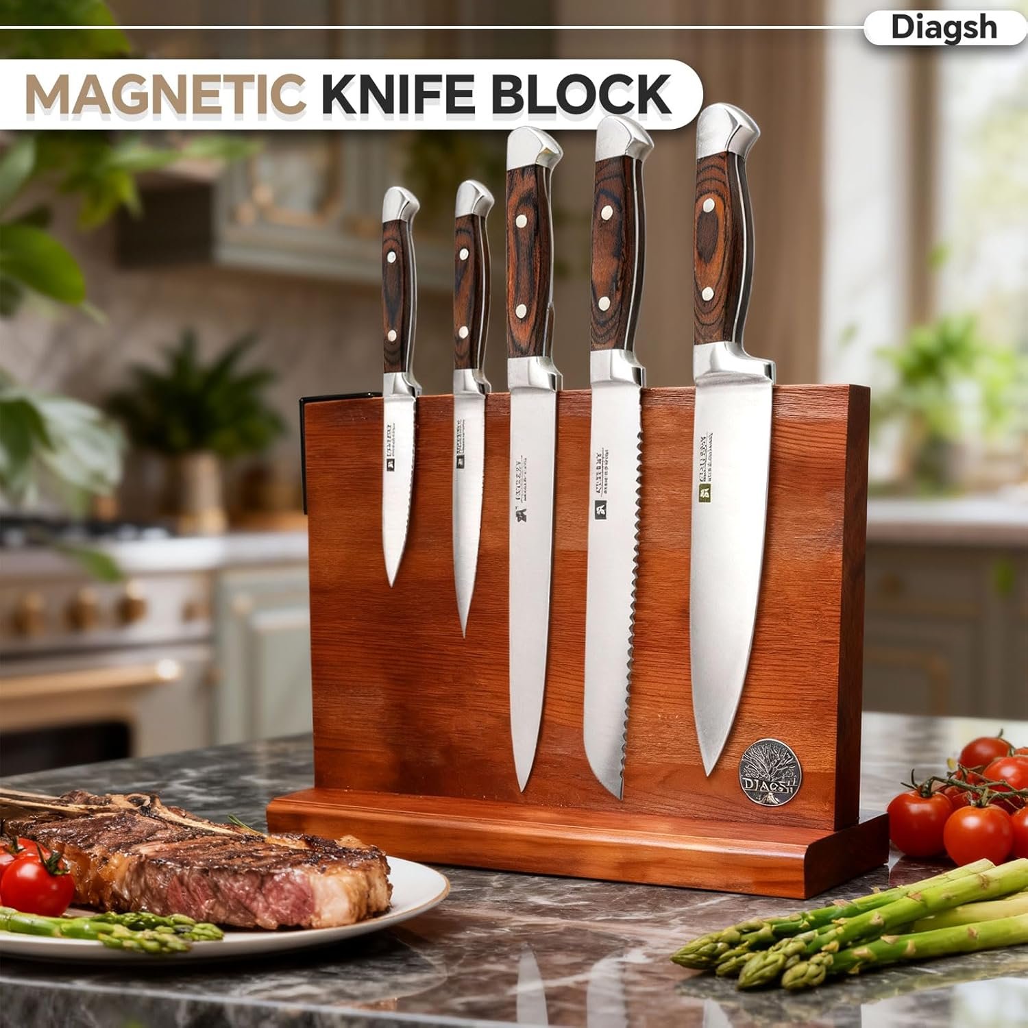 Knife Set with Block, Magnetic Knife Block Set with Knives for Home Chefs and Professionals, Safe Storage - Image 3
