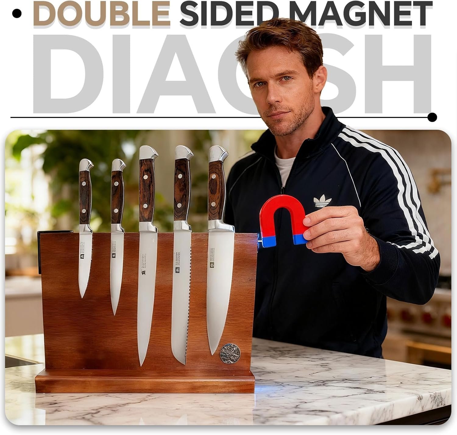 Knife Set with Block, Magnetic Knife Block Set with Knives for Home Chefs and Professionals, Safe Storage - Image 5