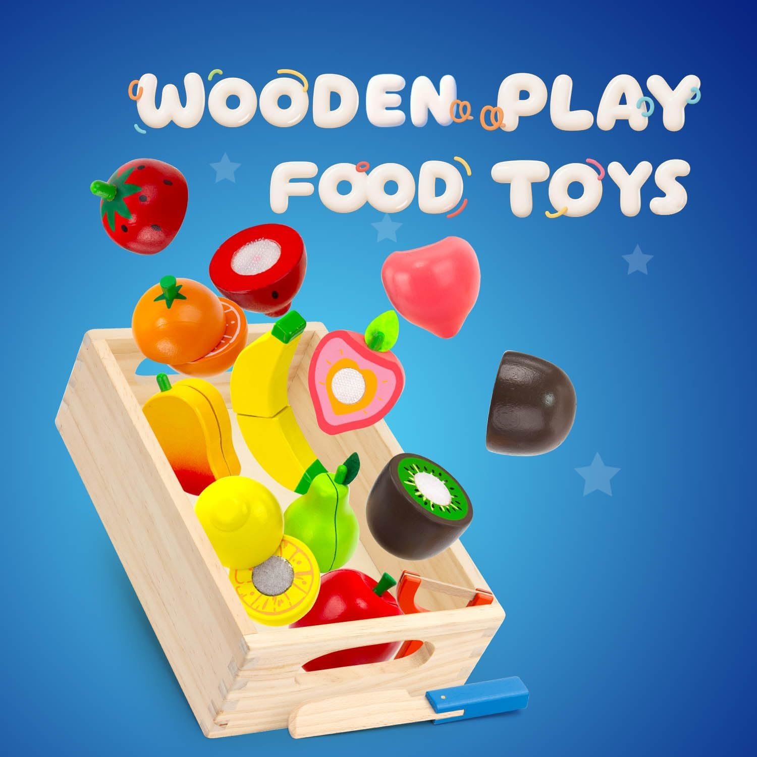 Wooden Play Food Set for Toddlers Toys Pretend Play Kitchen Accessories Fruit Cutting Set for Kids Gift for Boys Girls Montessori Educational Toys - Image 6