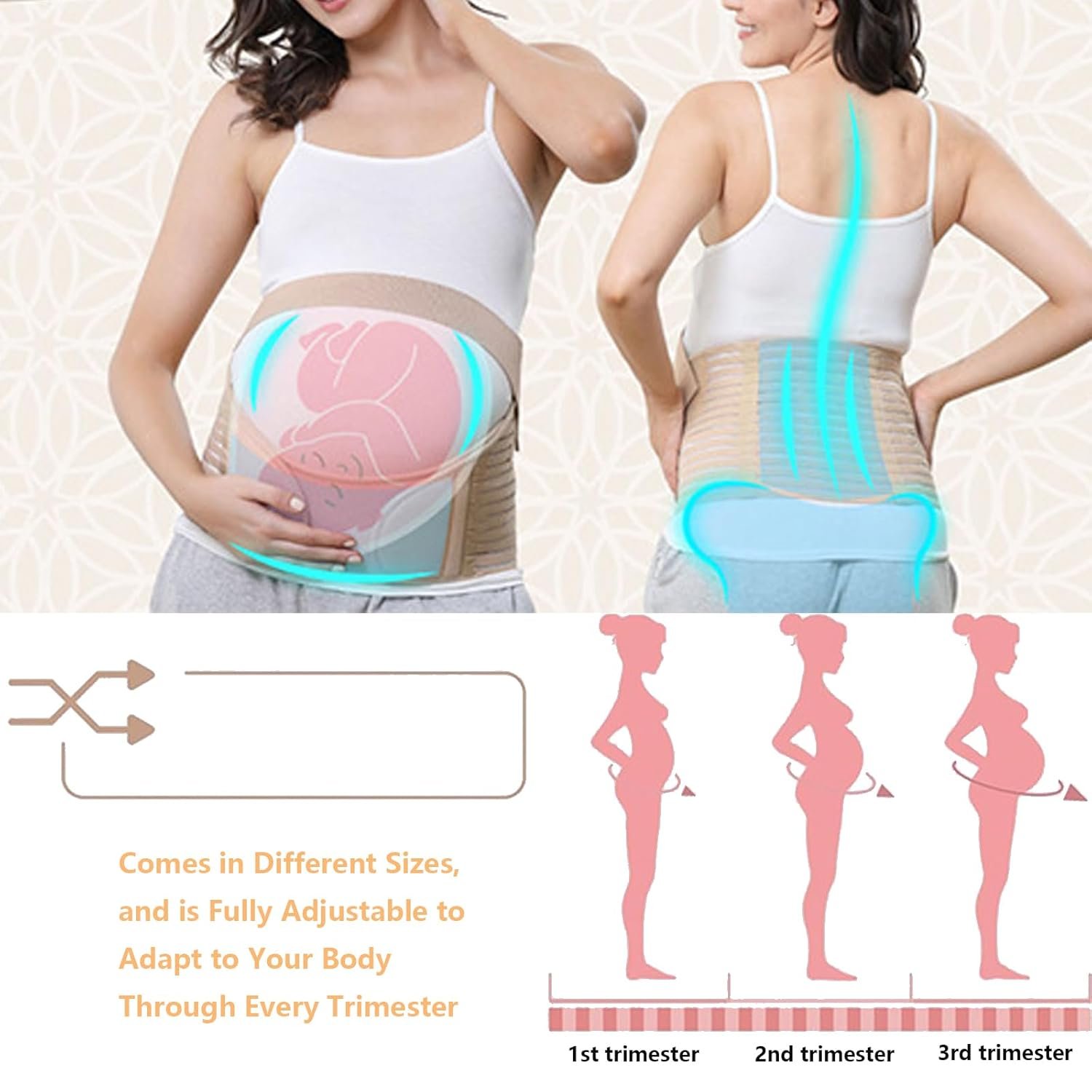Pregnancy Belly Band for Support - Maternity Belt for Pregnant Women, Adjustable Pregnancy Support Belt, Comfortable for Relief, Plus Size Belly Band for Pregnancy (1, Pink, Medium) - Image 3