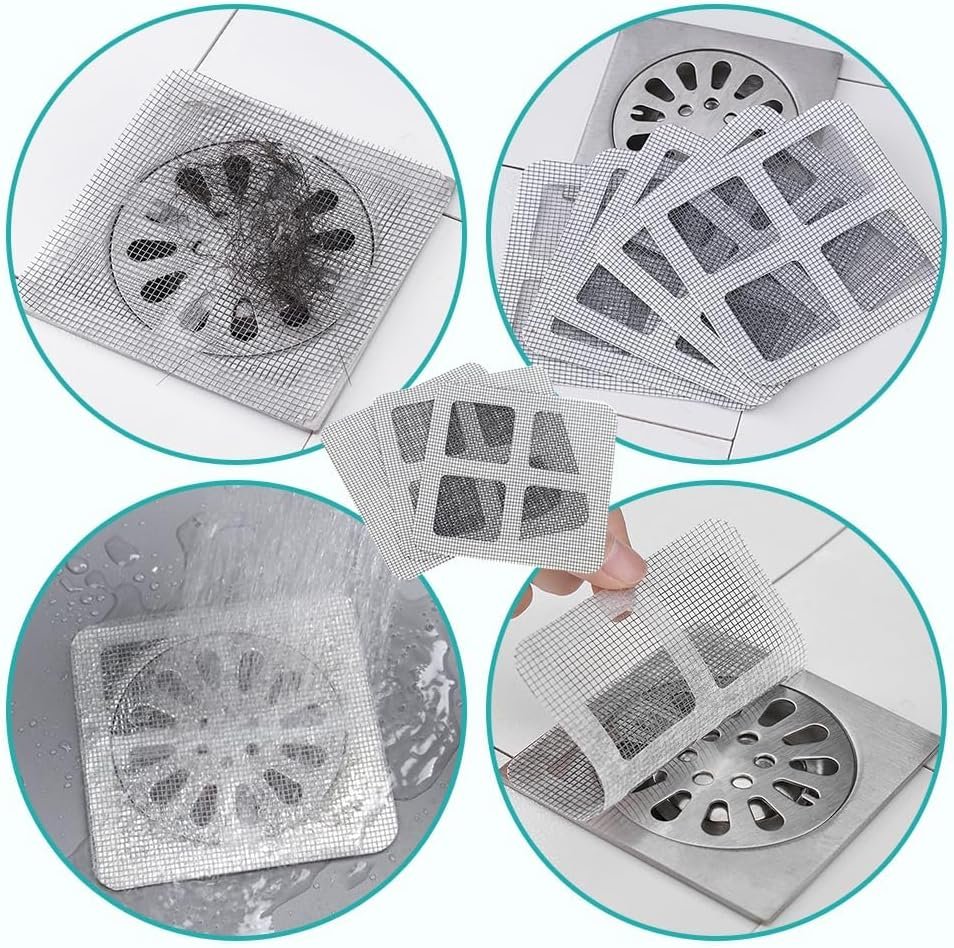Disposable Hair Drain Stickers, 2026 New Shower Drain Cover Hair Catcher, Bathroom Floor Drain Filter Stickers, Mesh Cover Floor Drain Sticker 4" x 4" (20) - Image 3