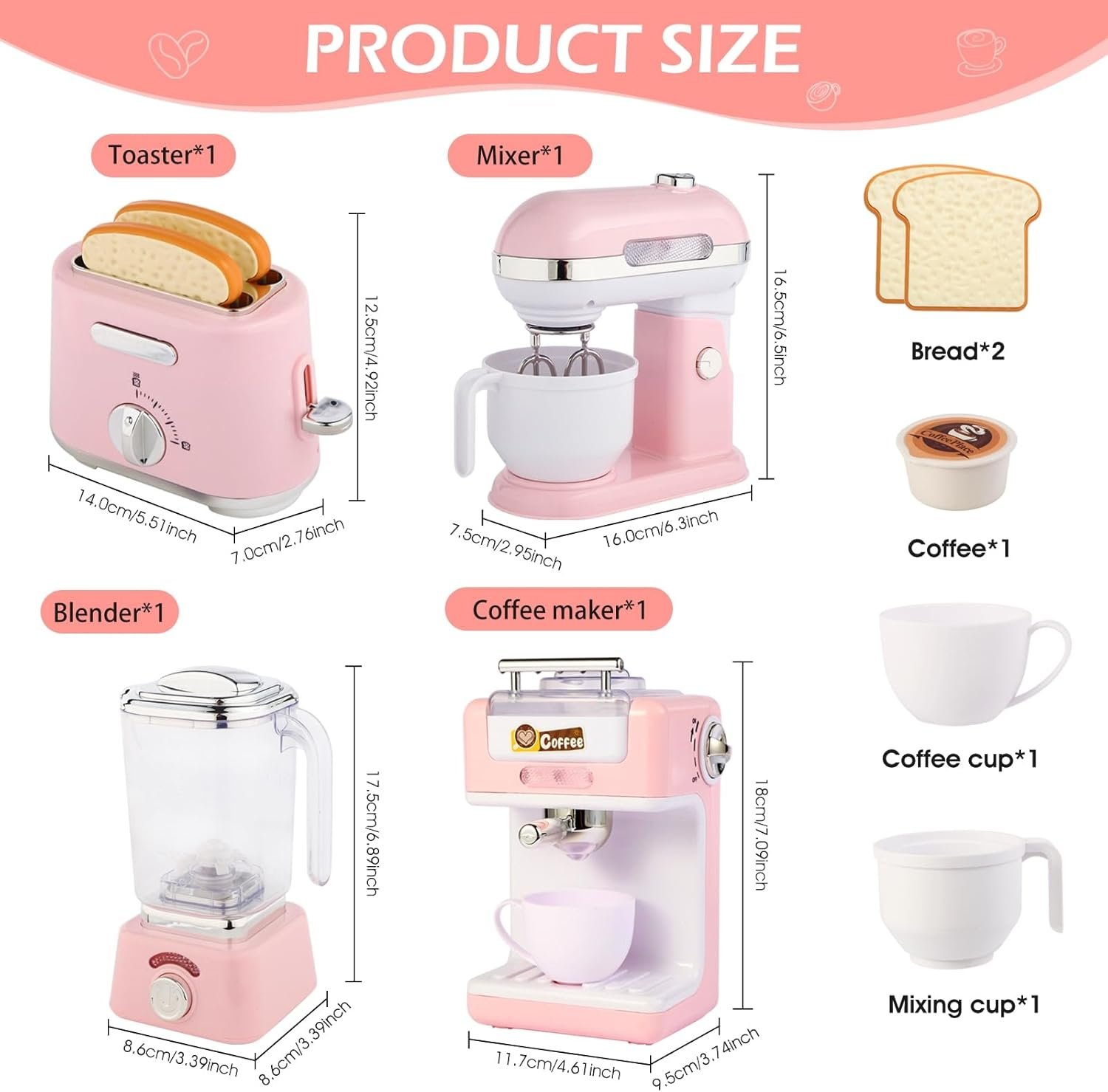 Play Kitchen Accessories, Pretend Play Kitchen Appliances Toy Set with Coffee Maker Machine, Toaster, Mixer, Blender with Realistic Lights & Sounds, Birthday Gifts for Girls Age 3-5 4-8 6-8 - Image 3