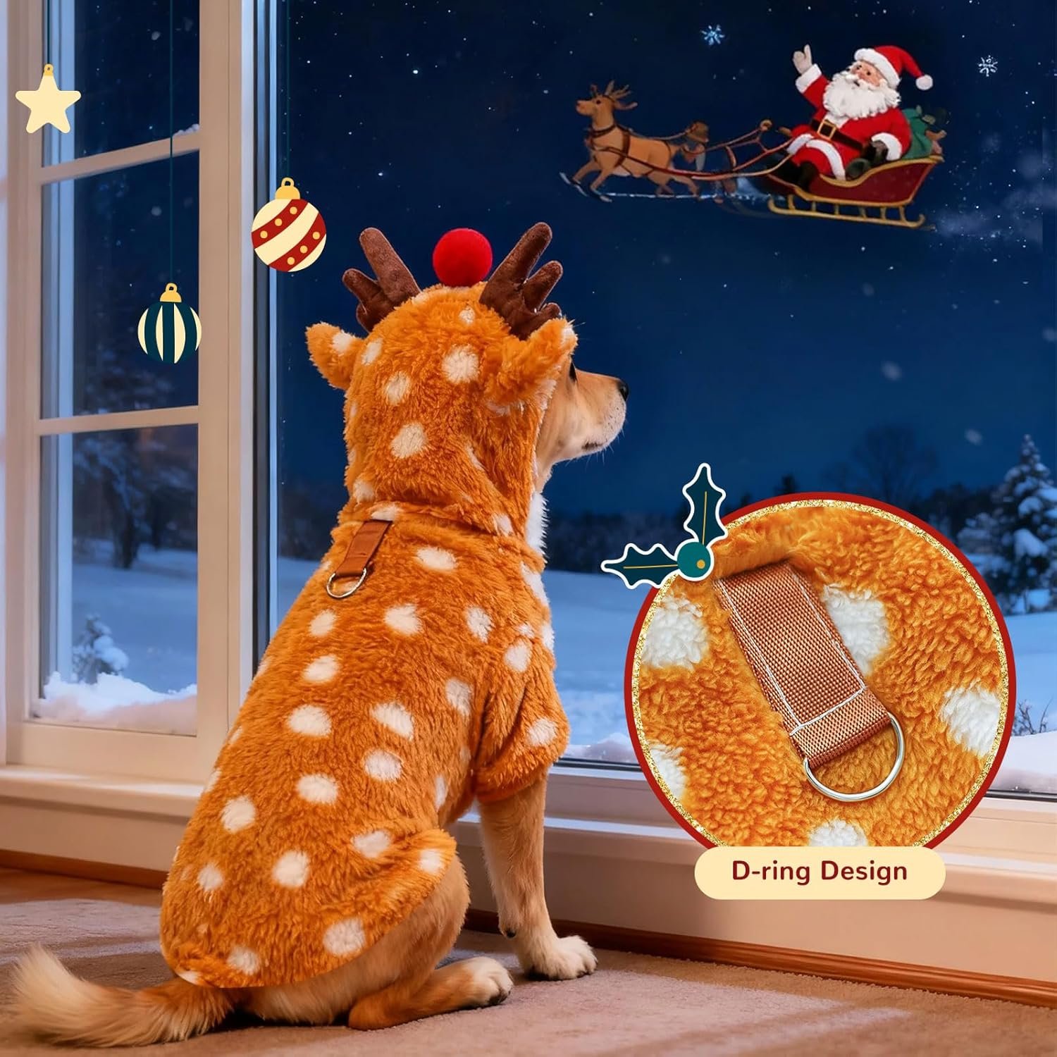 Christmas Dog Sweater with Hood Elk Costume Hoodie Soft Fleece Winter Warm Puppy Clothes for Small Dogs XS-XXL, Christmas Outfit for Cats & Dogs(Brown,Moose,Small) - Image 3