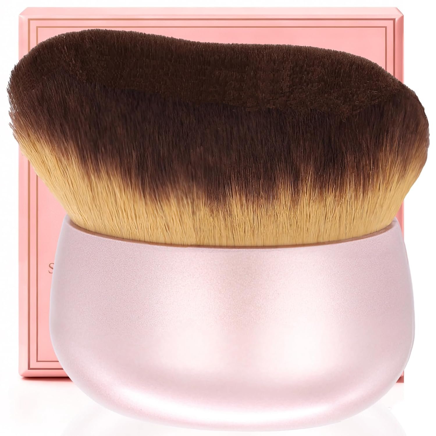 Extra Large Body Makeup Brush For Self Tanner, Leg Makeup &Bronzer Blend,75 mm Wide-headed Kabuki Brush Provides More Even &Pretty Application, Oval Face&Back Makeup Brush, Wet&Dry Use- Pink Rose Gold