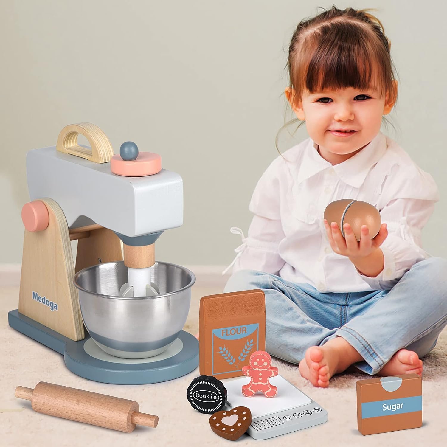 Play Kitchen Accessories Wooden Mixer Set Pretend Play Food Sets for Kids Role Play Toys for Girls and Boys (Mixer Set) - Image 3