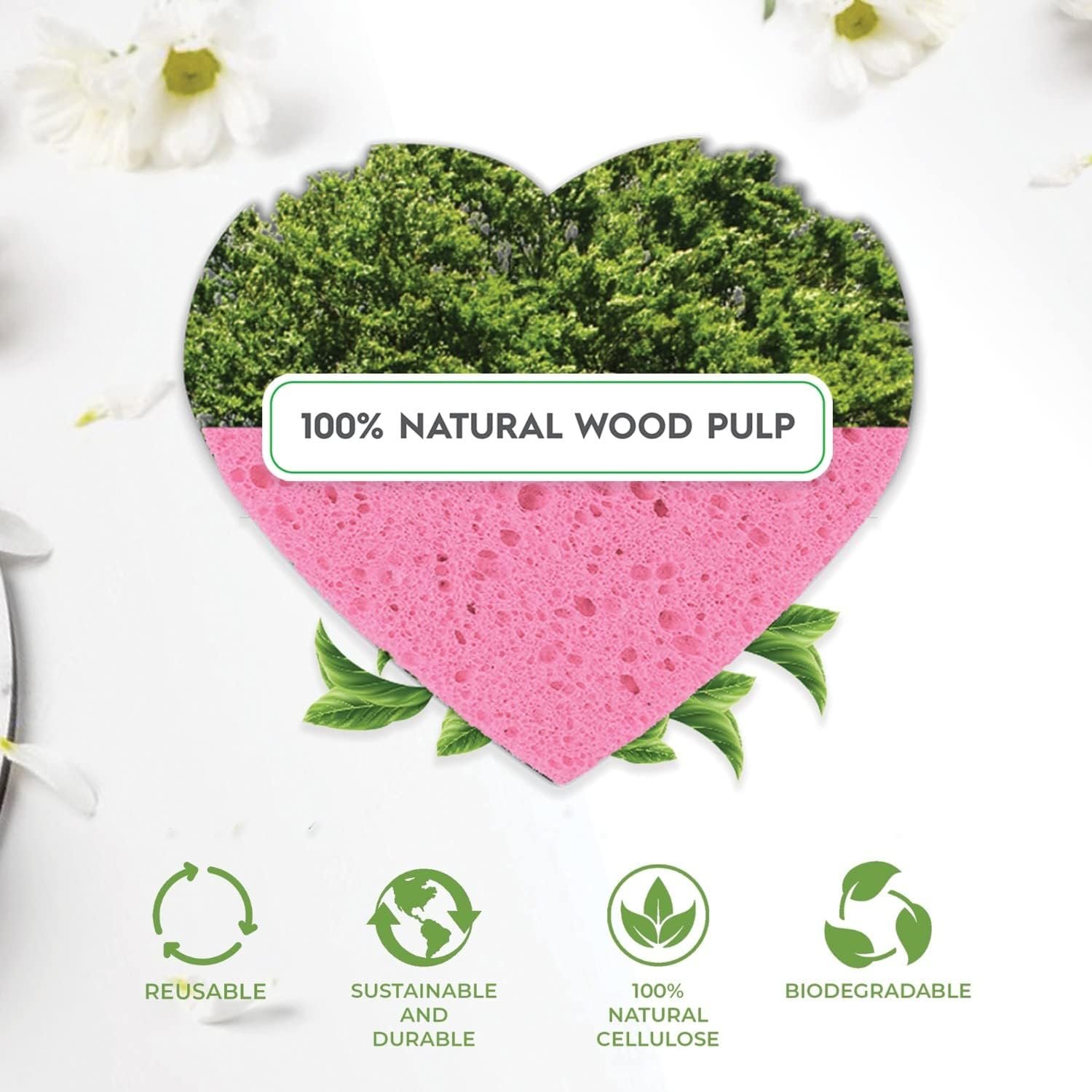 60-Count Compressed Facial Sponges, 100% Natural Cosmetic Spa Sponges for Facial Cleansing, Exfoliating Mask (Pink Heart) - Image 6