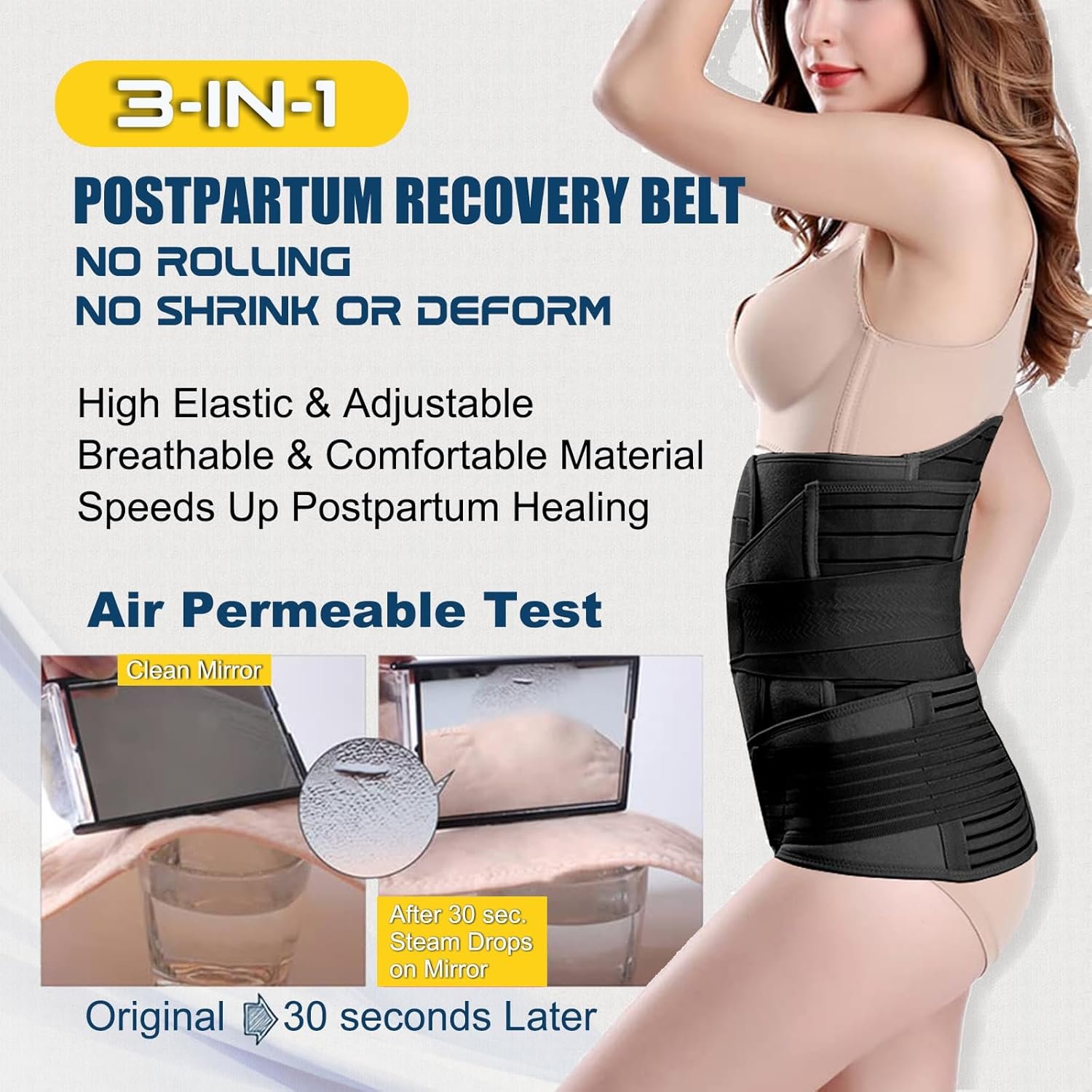 3 in 1 Postpartum Belly Band - Postpartum Belly Support Recovery Wrap, After Birth Brace, Slimming Girdles, Body Shaper Waist Shapewear, Post Surgery Pregnancy Belly Support Band (S/M, Black) - Image 4
