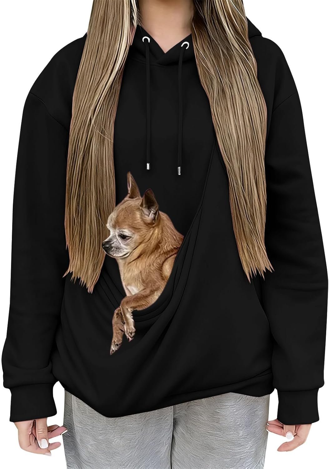 Cat Pouch Hoodie for Women Kangaroo Pocket Dog Pouch Sweatshirts Pet Carrier Pullover Animal Holder Long Sleeve Tops