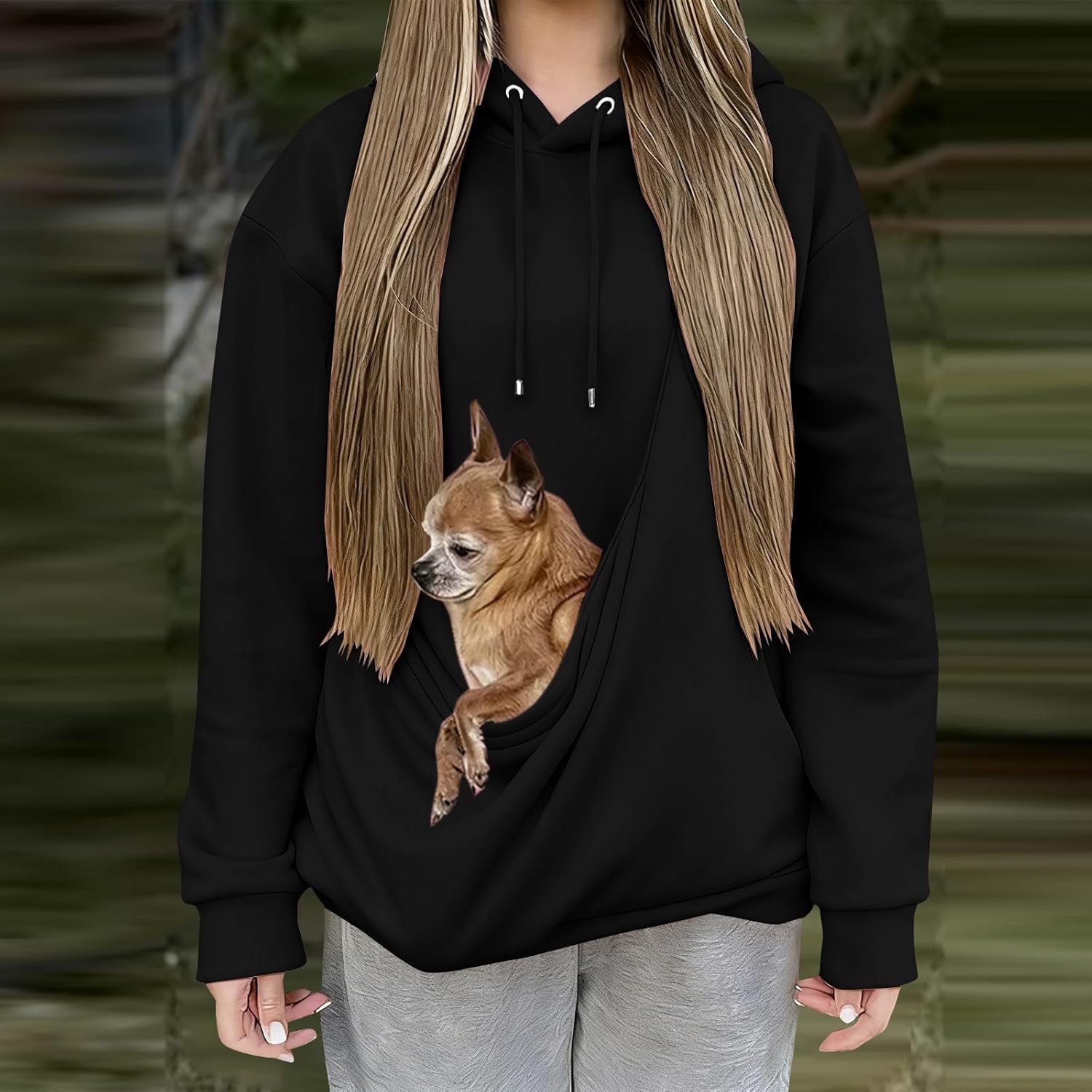 Cat Pouch Hoodie for Women Kangaroo Pocket Dog Pouch Sweatshirts Pet Carrier Pullover Animal Holder Long Sleeve Tops - Image 3