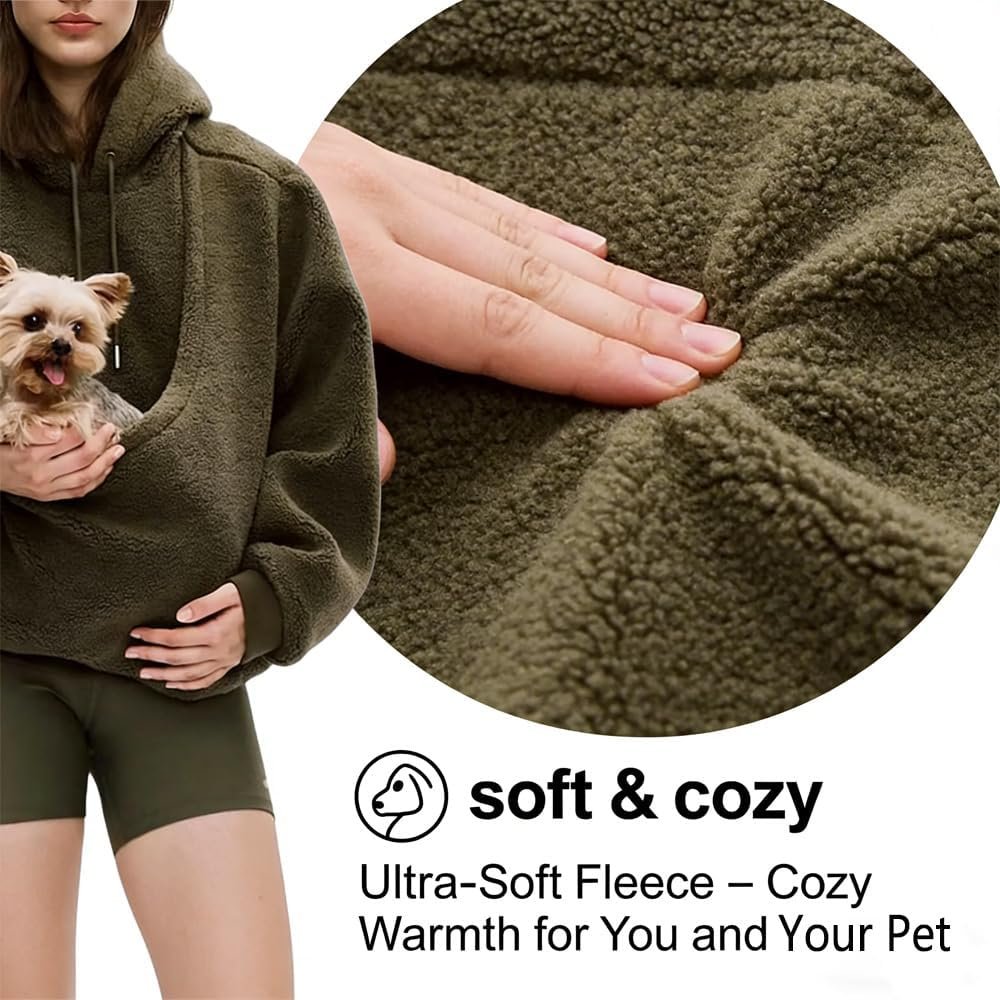 Pet Care Hoodie Fleece,Hoodie with Dog Pouch,Fleece Oversized Sweatshirt with Front Kangaroo Pocket for Small Cats & Dogs (Brown,Large) - Image 3