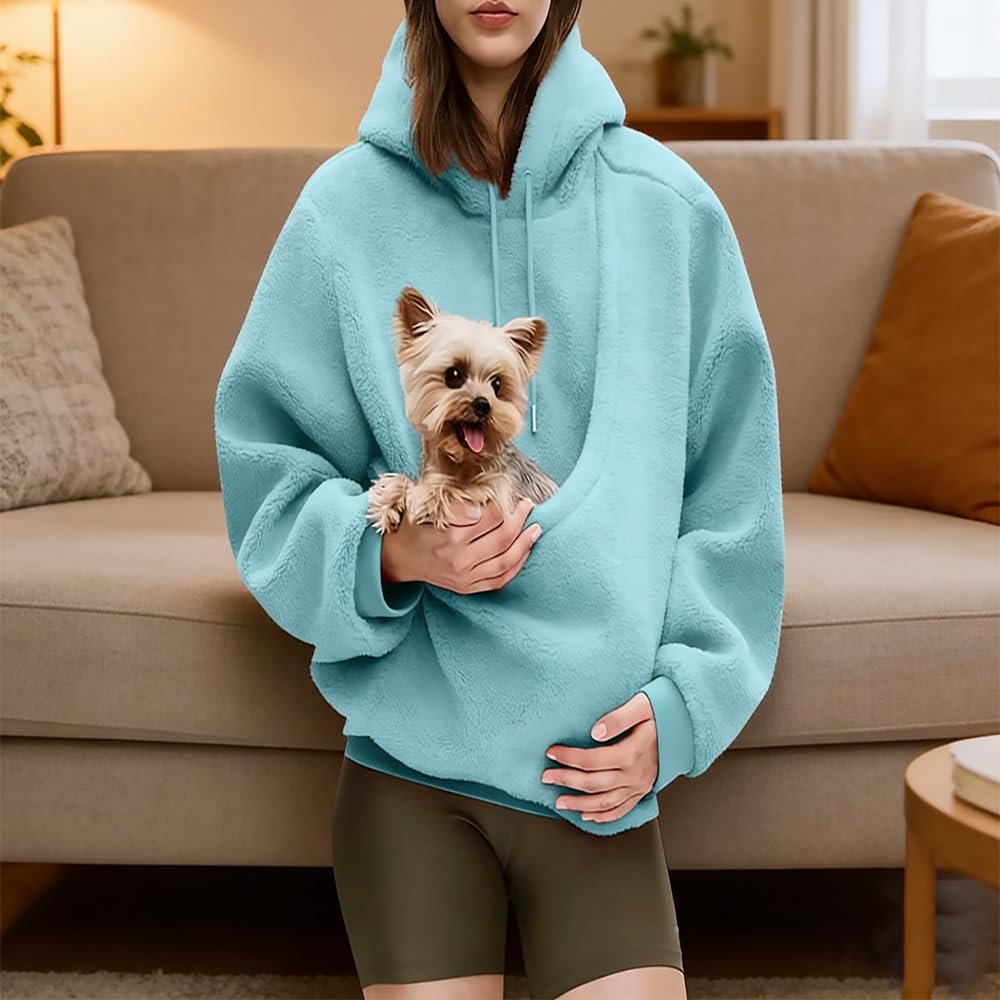 Pet Care Hoodie Fleece,Hoodie with Dog Pouch,Fleece Oversized Sweatshirt with Front Kangaroo Pocket for Small Cats & Dogs (Brown,Large) - Image 5