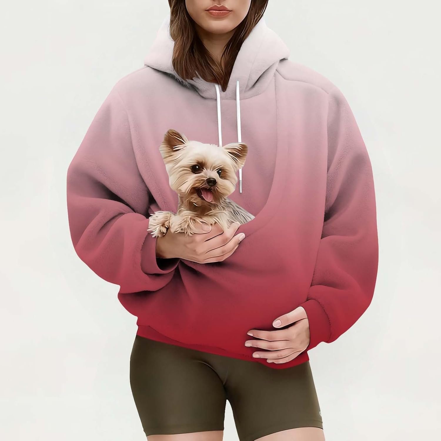 Hoodie With Pet Pouch, Oversized Fuzzy Fleece Kitten Puppy Holder Hoodies Cozy Soft Carrying Sweatshirt for Women - Image 3