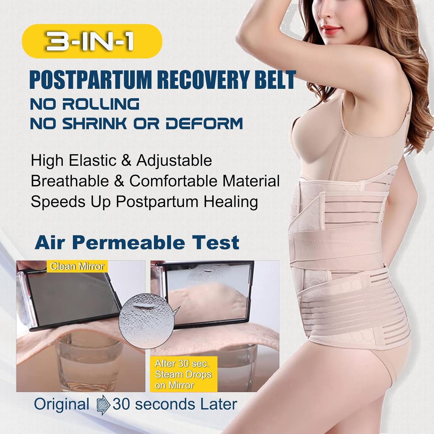 3 in 1 Postpartum Belly Band - Postpartum Belly Support Recovery Wrap, After Birth Brace, Slimming Girdles, Body Shaper Waist Shapewear, Post Surgery Pregnancy Belly Support Band (S/M, Beige) - Image 3