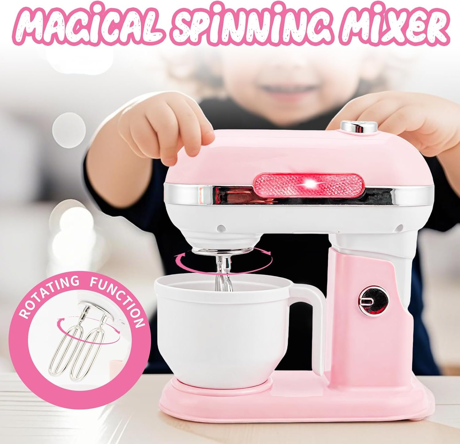 Kids Play Kitchen Accessories Toys Set,Prented Play Kitchen Appliances Playset,Blender,Coffee Maker,Mixer,Toaster with Light & Sound,Kitchen Sets for Kids Age 4-8,Pink Kitchen Toys for Toddler Girls - Image 3