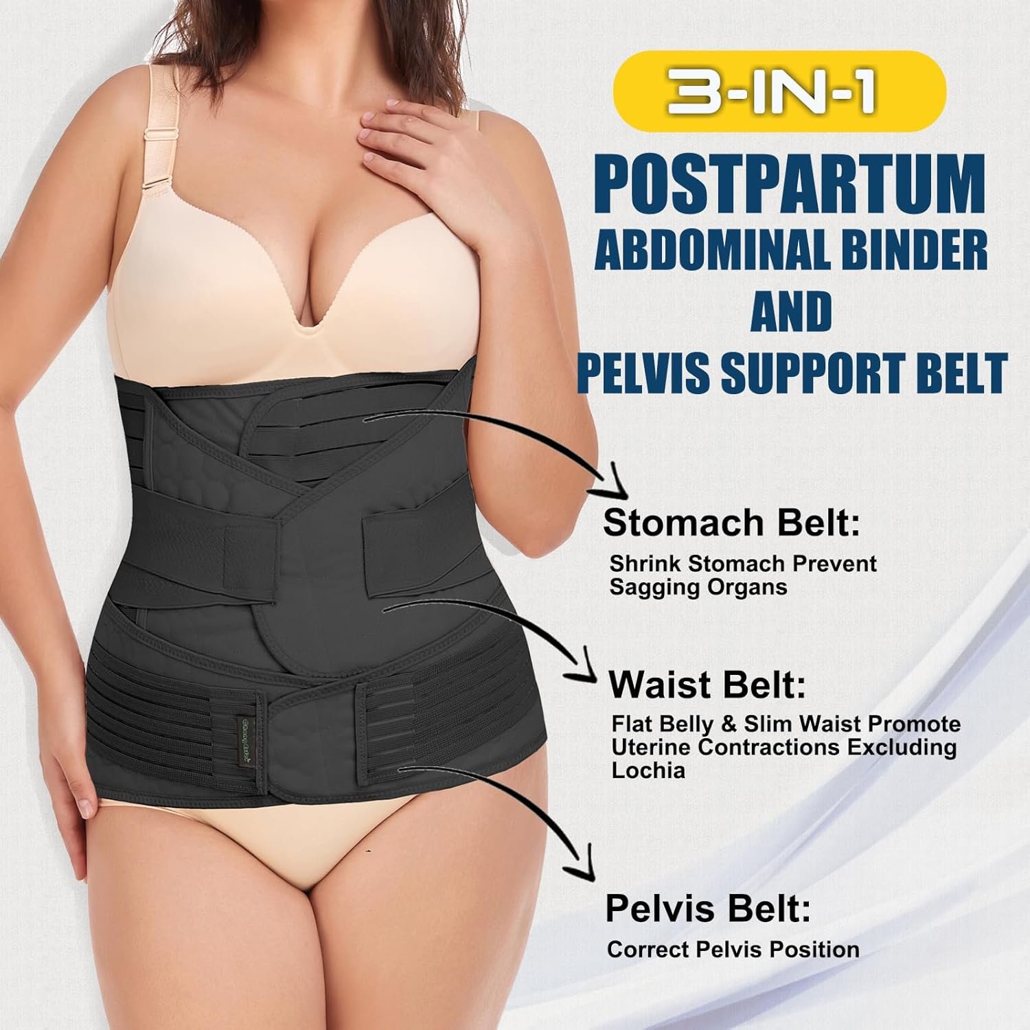 3 in 1 Postpartum Belly Band - Postpartum Belly Support Recovery Wrap, After Birth Brace, Slimming Girdles, Body Shaper Waist Shapewear, Post Surgery Pregnancy Belly Support Band (XXL, Black) - Image 3