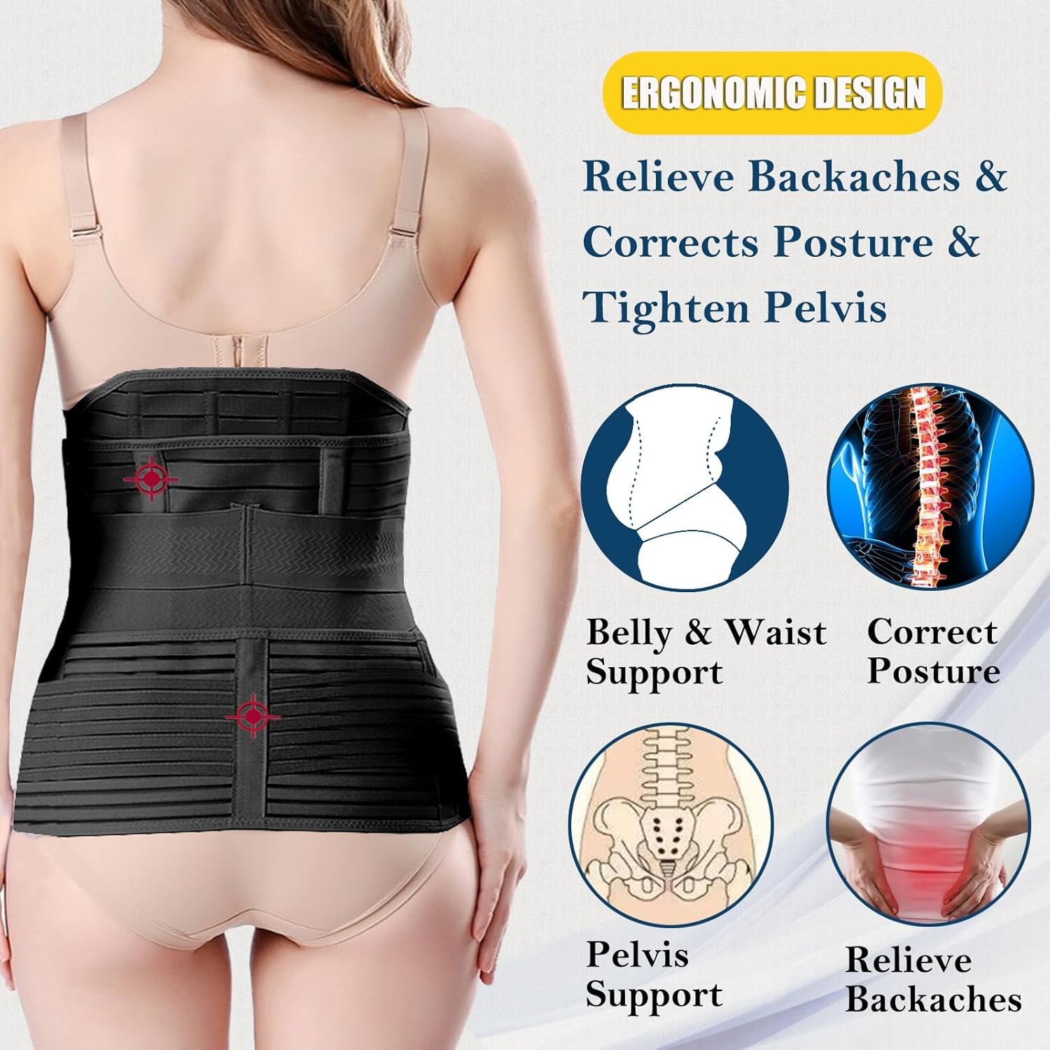 3 in 1 Postpartum Belly Band - Postpartum Belly Support Recovery Wrap, After Birth Brace, Slimming Girdles, Body Shaper Waist Shapewear, Post Surgery Pregnancy Belly Support Band (XXL, Black) - Image 5