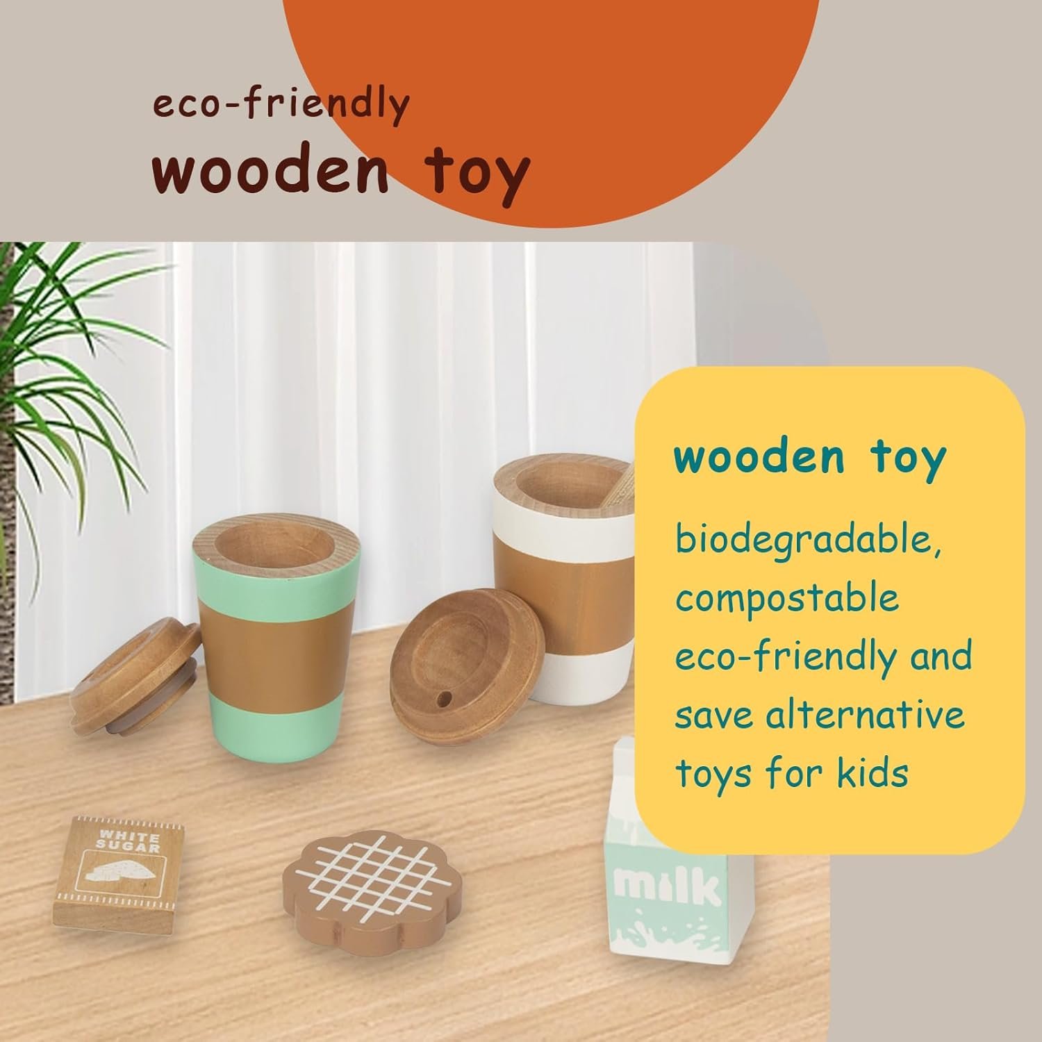 Pretend Play Coffee Cup Toys,Wooden Play Kitchen Accessories,Fake Food Play for Kids Kitchen,Educational Toy for Toddler Children Birthday Gift - Image 3