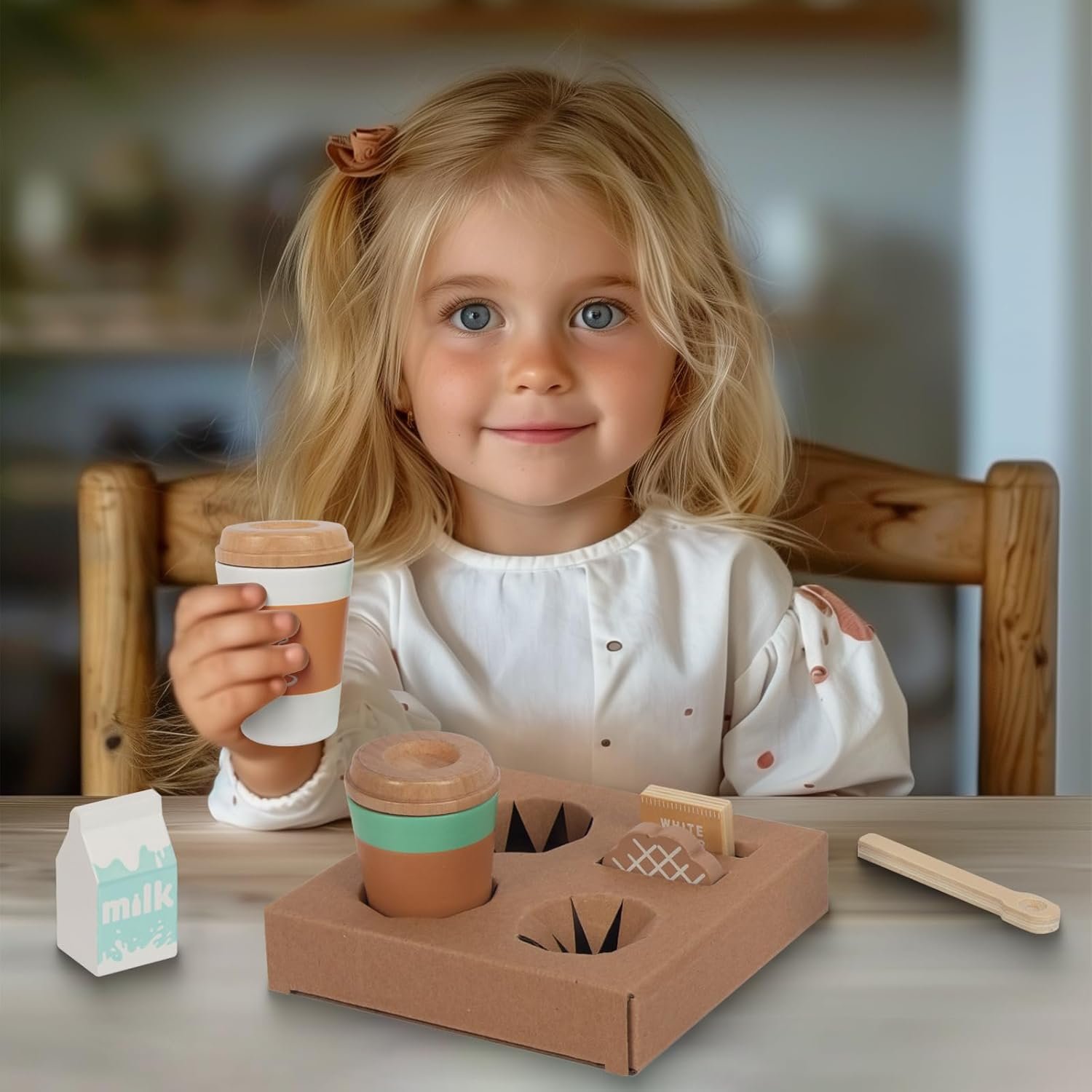 Pretend Play Coffee Cup Toys,Wooden Play Kitchen Accessories,Fake Food Play for Kids Kitchen,Educational Toy for Toddler Children Birthday Gift - Image 4