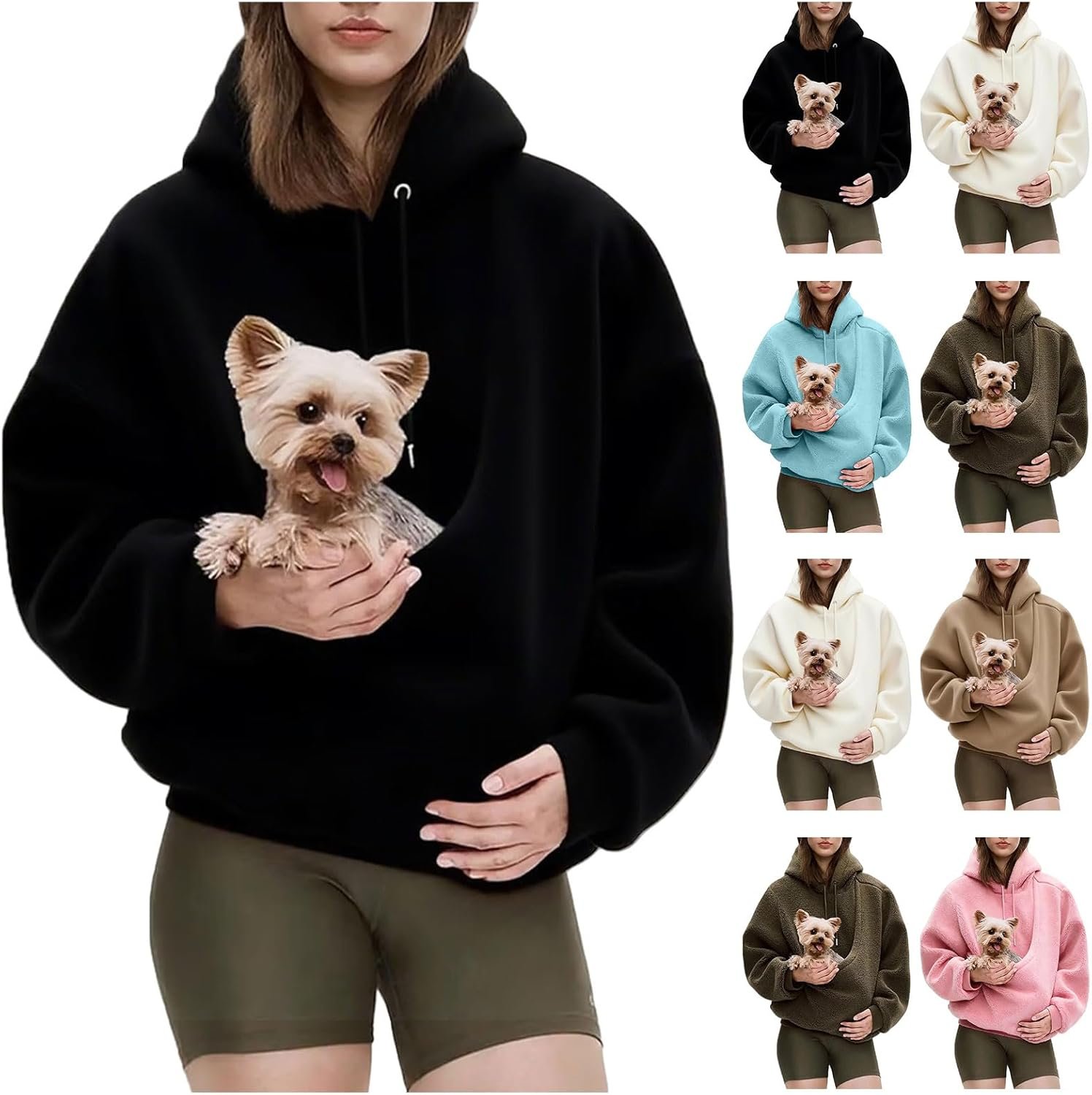 Womens Pet Pouch Hoodie Fuzzy Fleece Sweatshirt Kangaroo Pouch Pet Care Hoodie Puppy Kitten Cat Carriers Pullover - Image 4