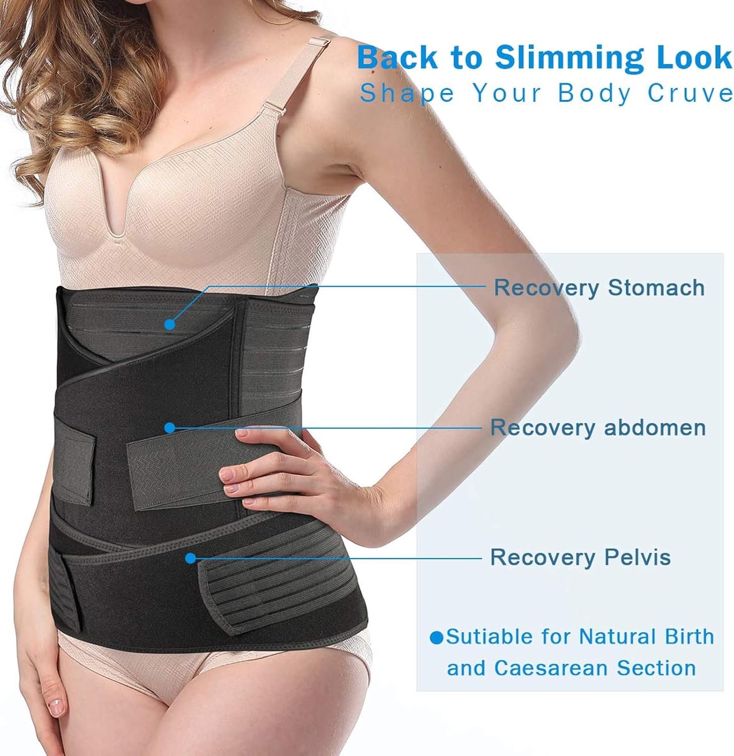 TiRain Postpartum Belly Band, 3-Piece Postpartum Girdle C Section Belly Band Support Recovery Belt Abdominal Binder - Image 7