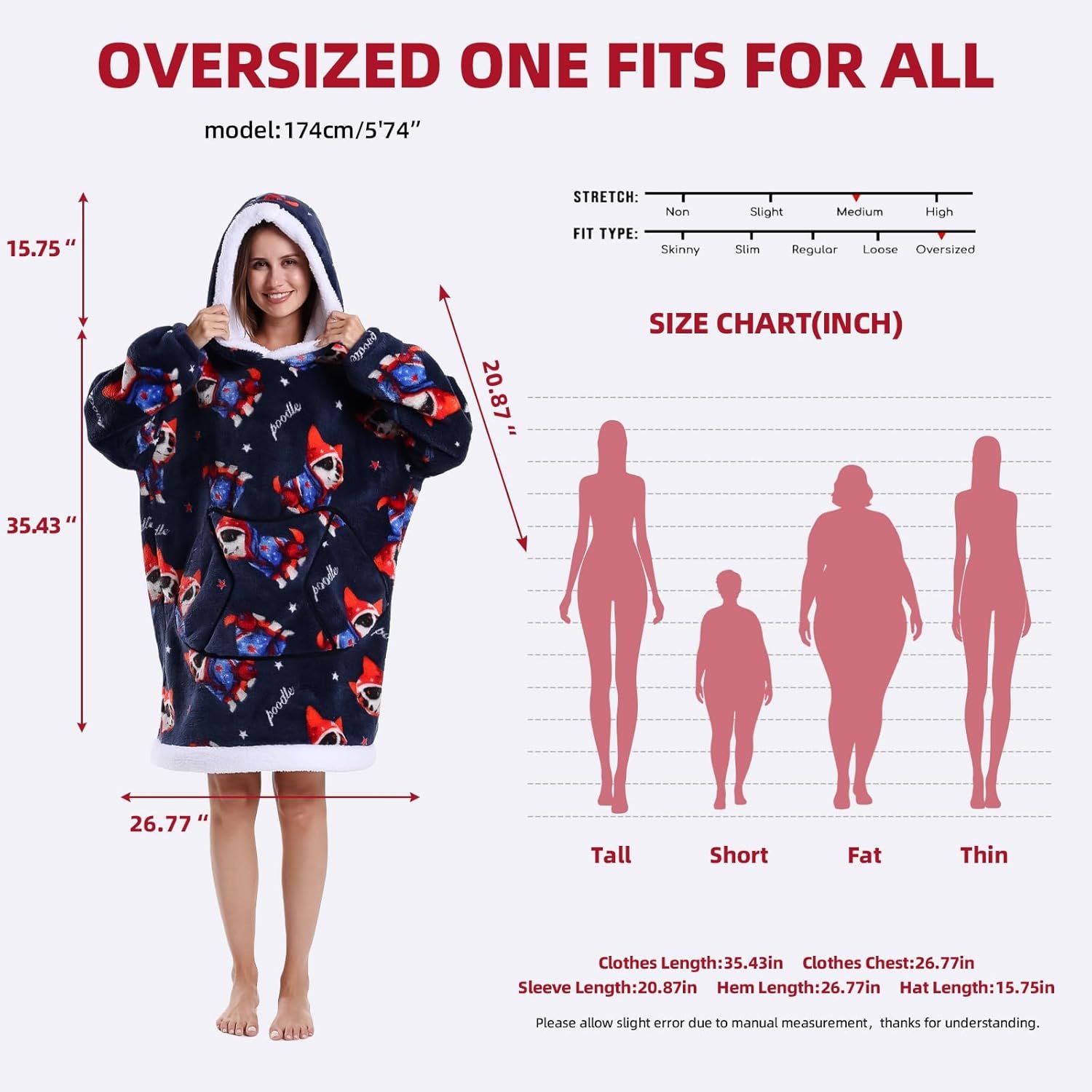 Wearable Blanket Oversized Hooded Blanket for Women Sweatshirt Warm and Cozy Christmas Birthday Gifts with Pet Print Plush Medium Poodle - Image 8