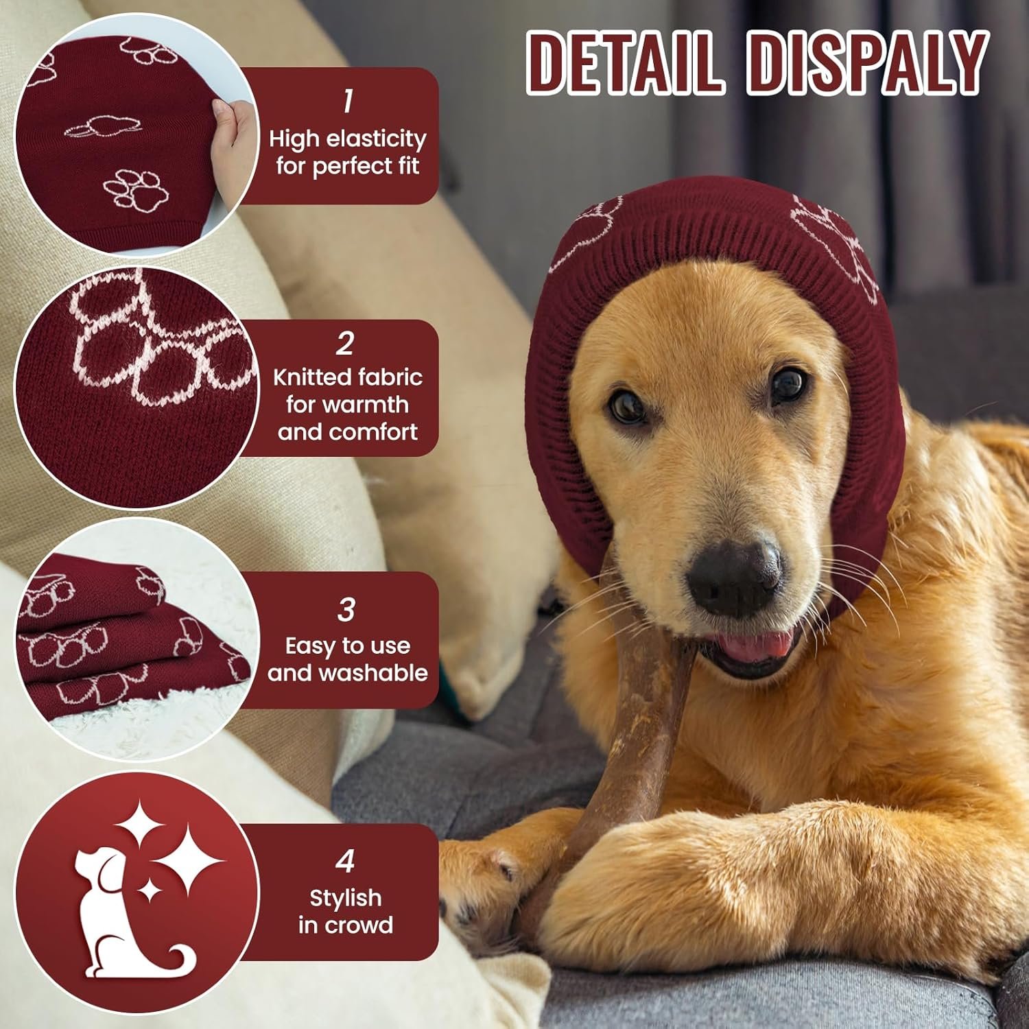 Nanaki Dog Hats Calming Hoodie-Dog Ear Covers Head Cover Protector Hematomas Wraps, No Shake Ear Wrap Muffs Noise Protection, Anxiety Relief, Fireworks, Grooming, Thunderstorm, Bath, Vet Visit - Image 3