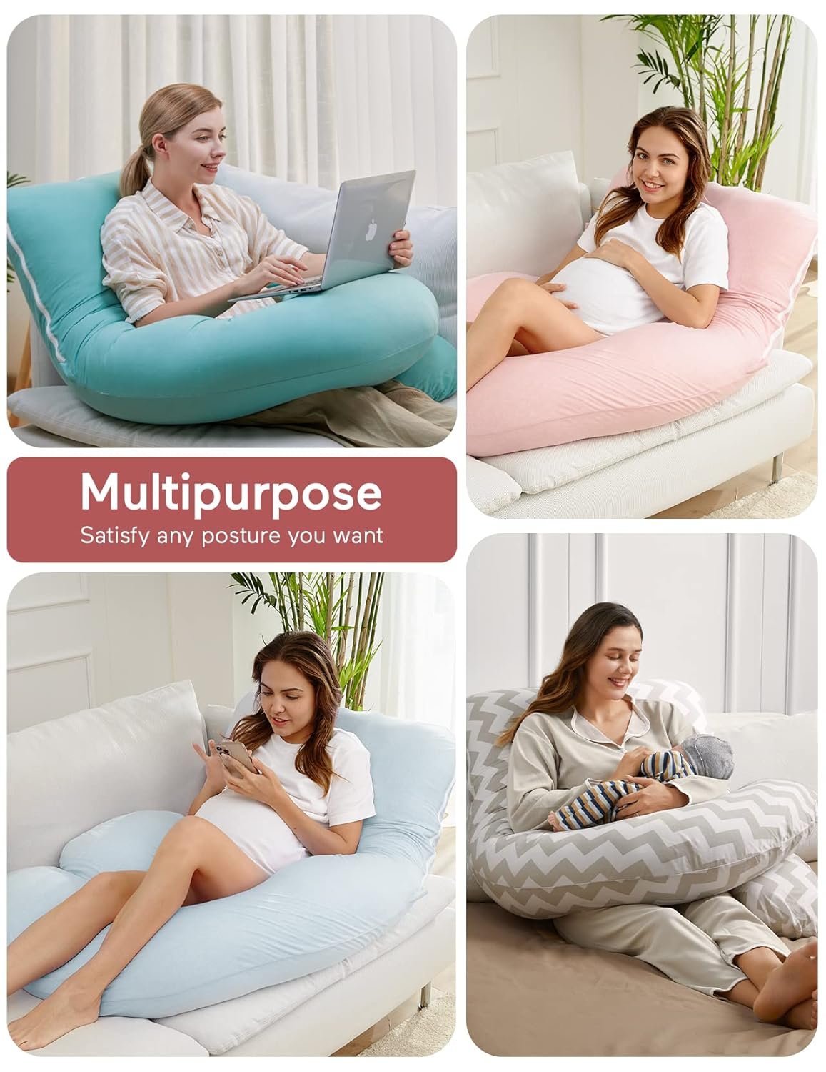 Momcozy U Shaped Pregnancy Pillows with Cotton Removable Cover, 57 Inch Full Body Pillow Maternity Support, Must Have for Pregnant Women, Hatha Grey - Image 7