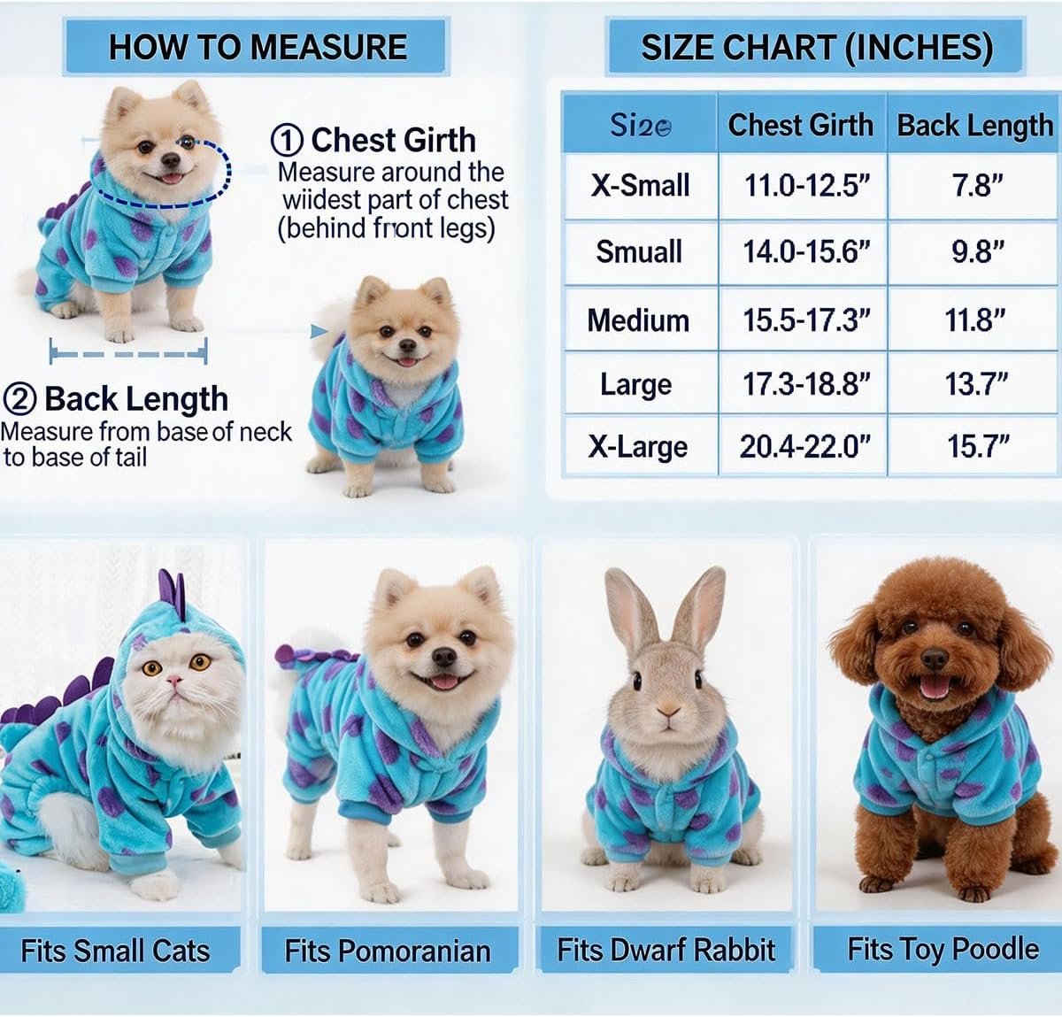 Dinosaur Pet Costume Hooded Jumpsuit for Small Dogs Cats, Soft Flannel Warm Four-Legged Clothing with Leash Hole, Funny Cosplay Outfit for Easter Halloween Christmas (Small, Dinosaur) - Image 4