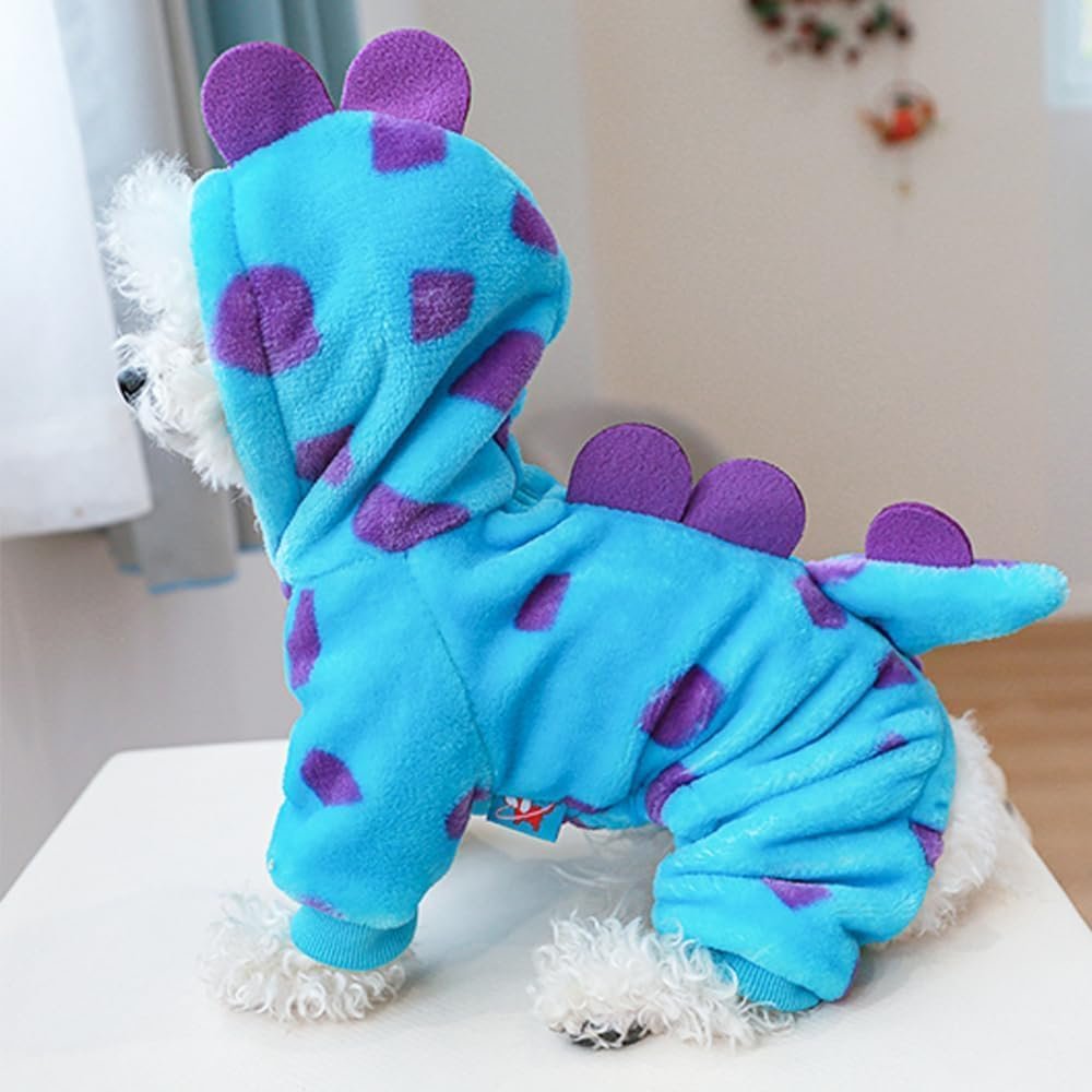 Dinosaur Pet Costume Hooded Jumpsuit for Small Dogs Cats, Soft Flannel Warm Four-Legged Clothing with Leash Hole, Funny Cosplay Outfit for Easter Halloween Christmas (Small, Dinosaur) - Image 7