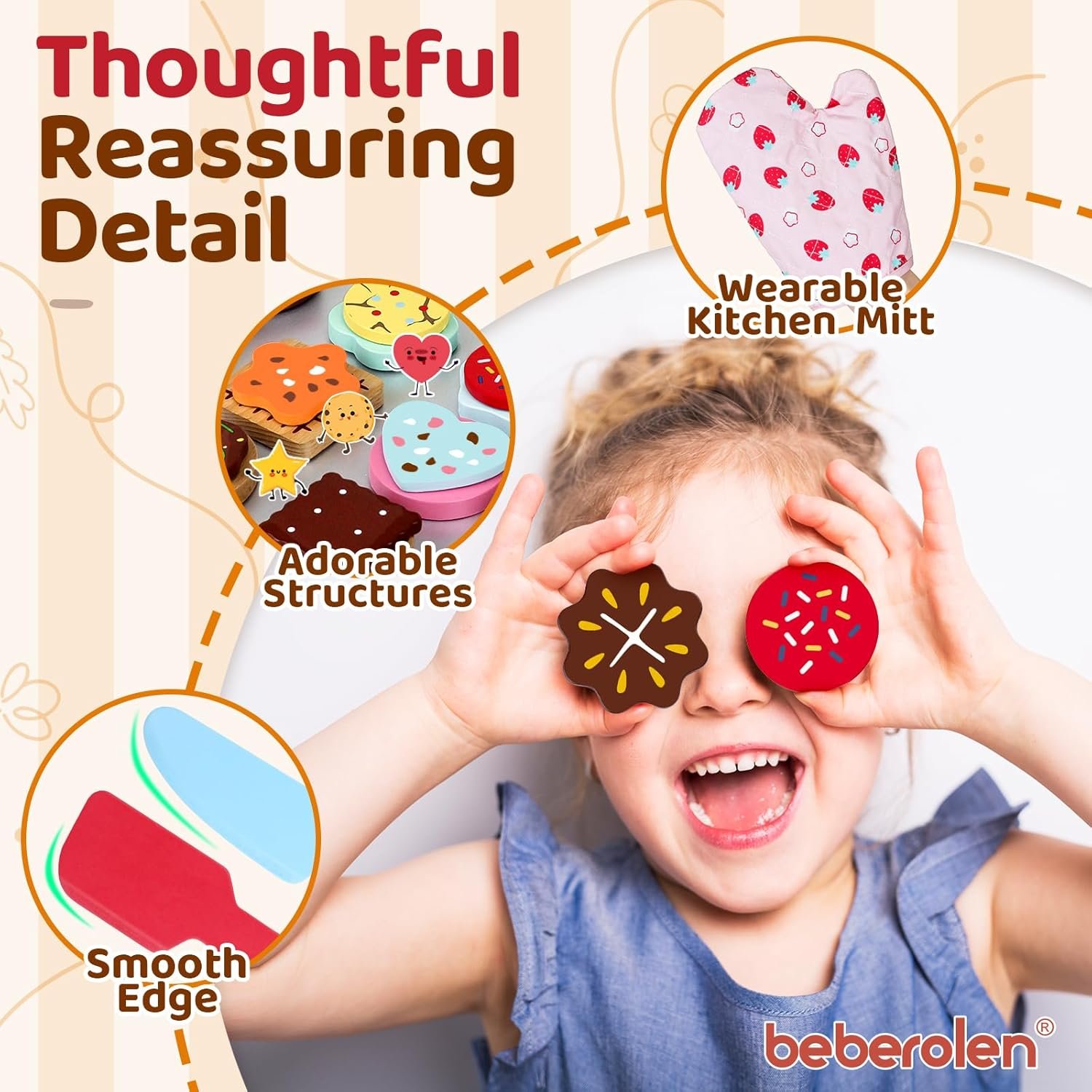 Wooden Cookie Play Food Set for Kids Kitchen Accessories Food Toys for Toddlers 1-3 Pretend Play Slice and Bake Gift for 3 4 5 Years Old Girls and Boys Toddler Learning Toys - Image 3