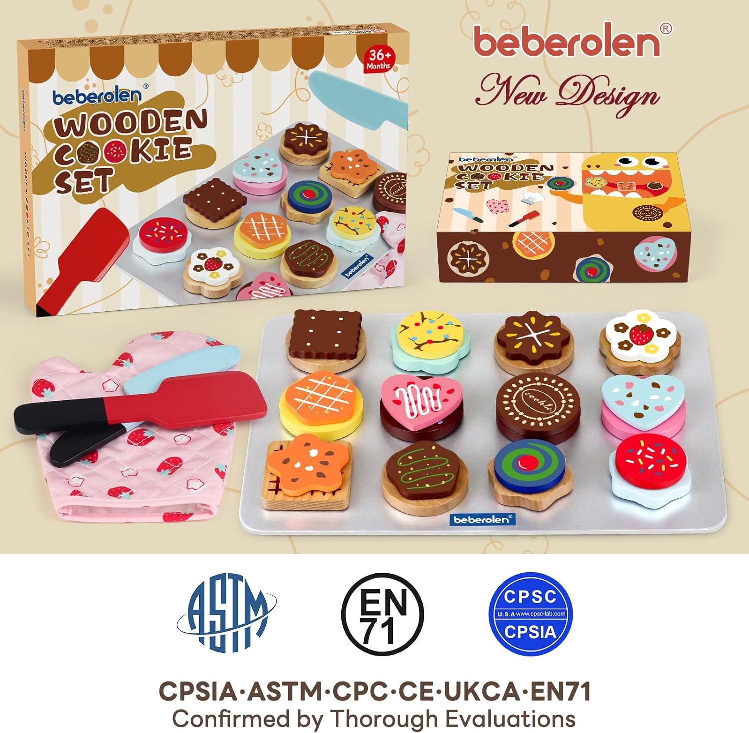 Wooden Cookie Play Food Set for Kids Kitchen Accessories Food Toys for Toddlers 1-3 Pretend Play Slice and Bake Gift for 3 4 5 Years Old Girls and Boys Toddler Learning Toys - Image 7